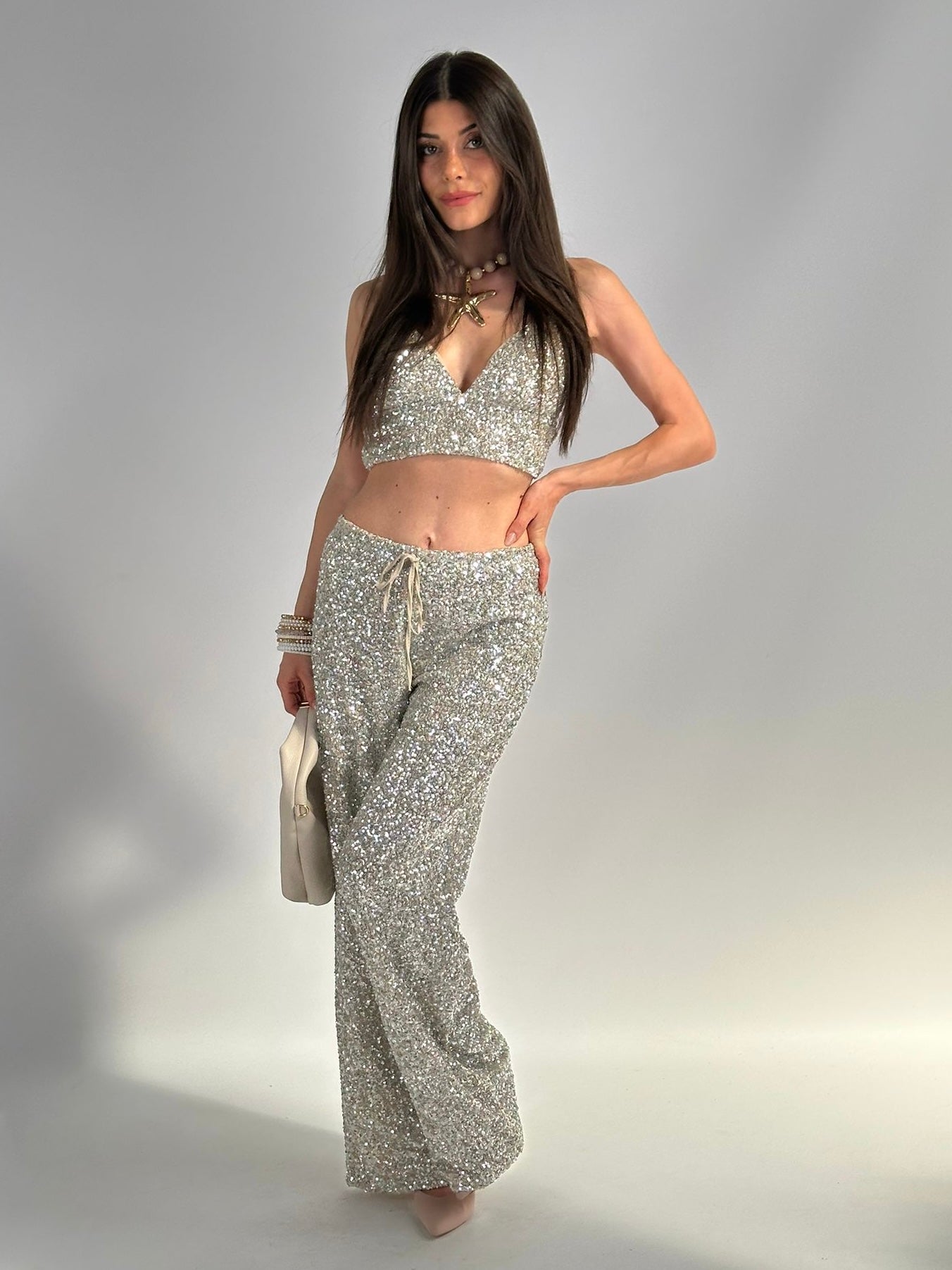 Completo paillettes argento