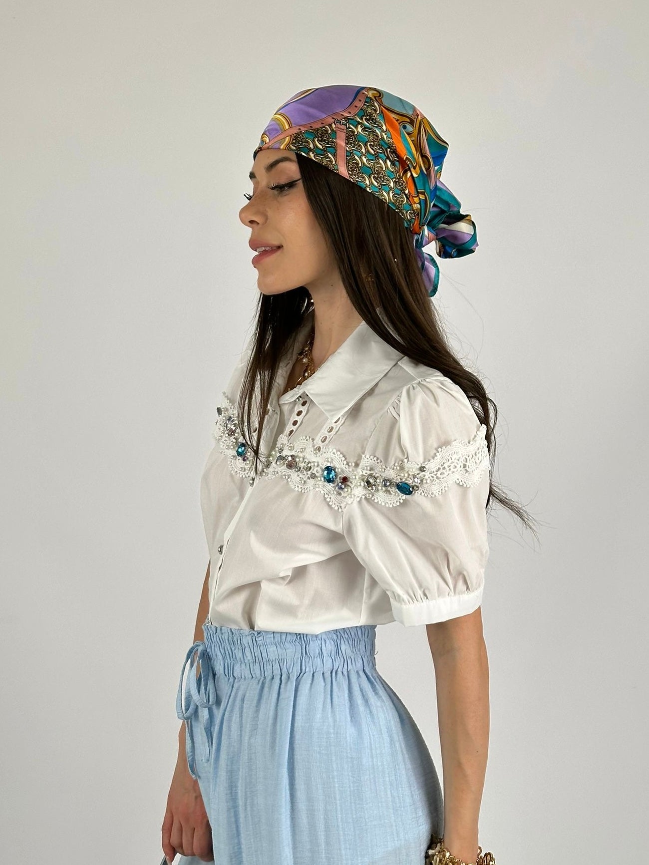 Camicia pietre colorate bianca
