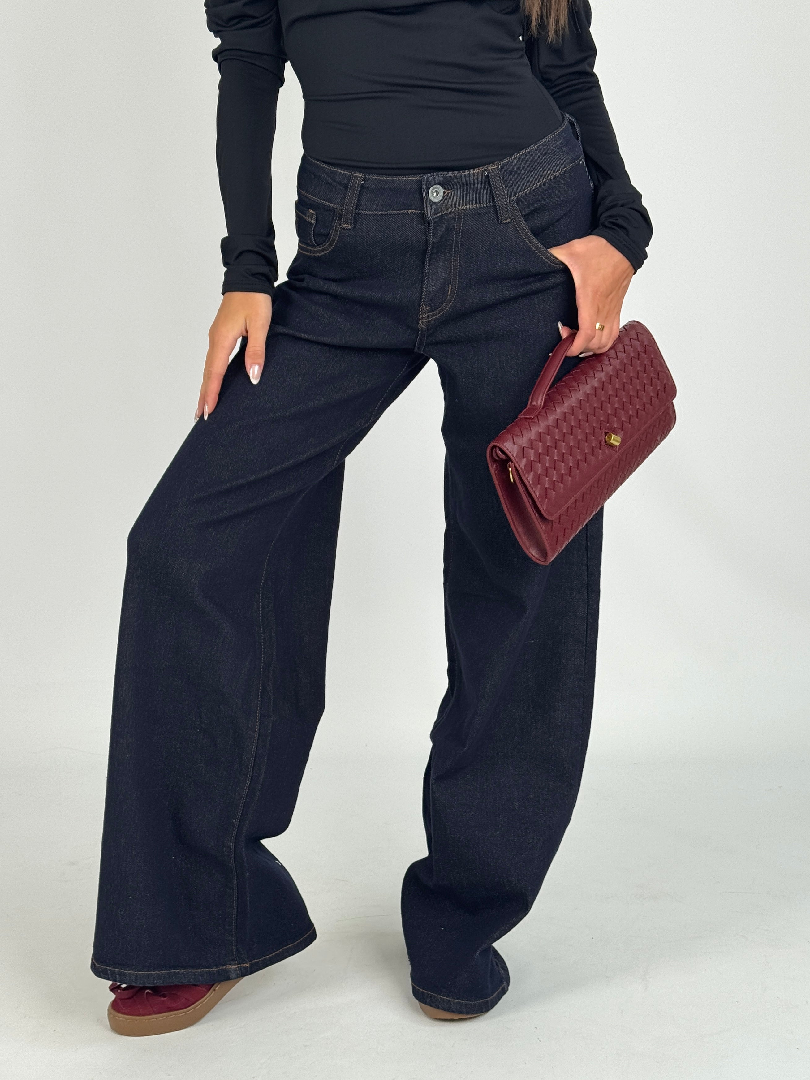 Jeans palazzo cuciture blu scuro