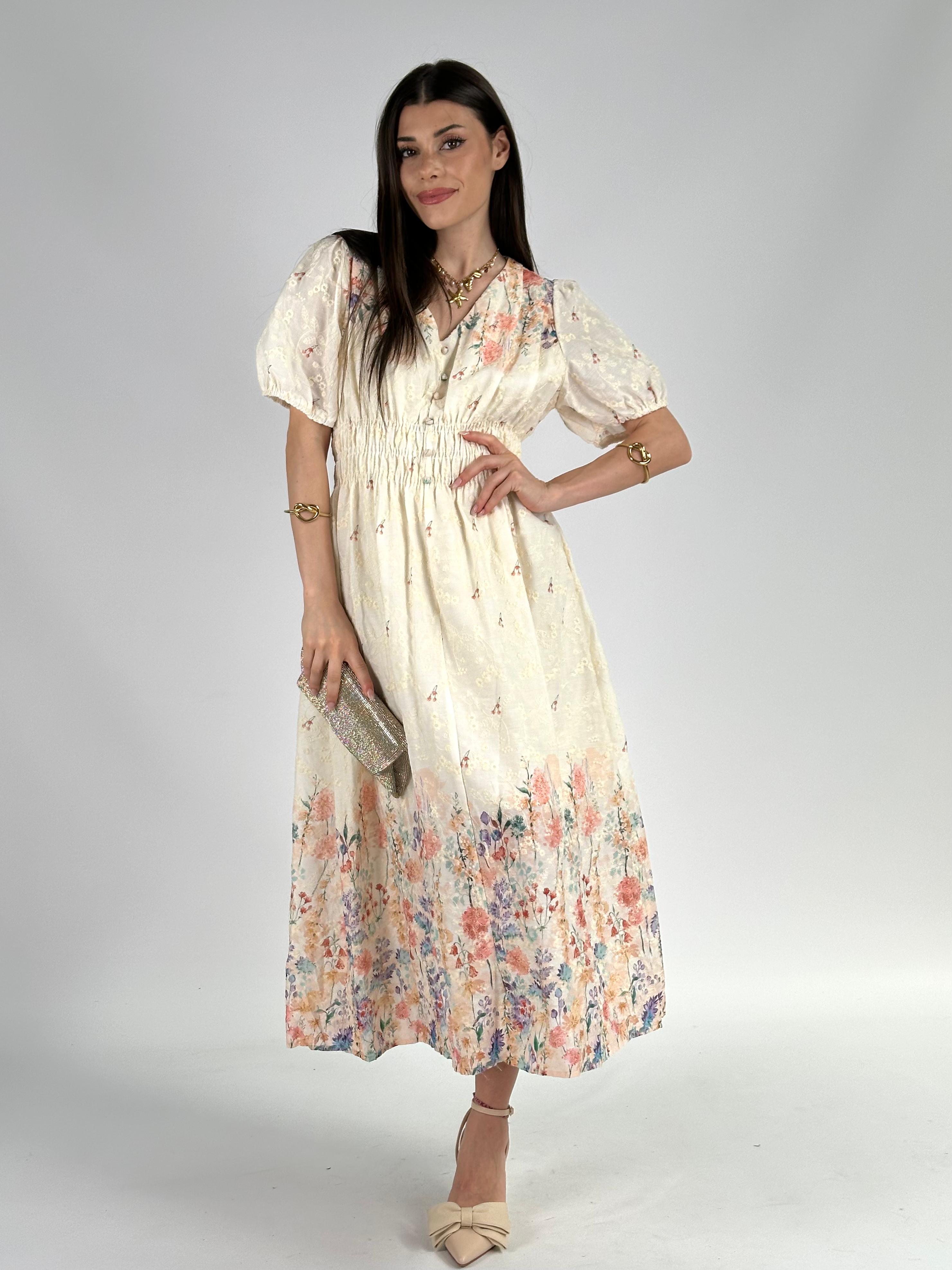 Abito premium flowers beige