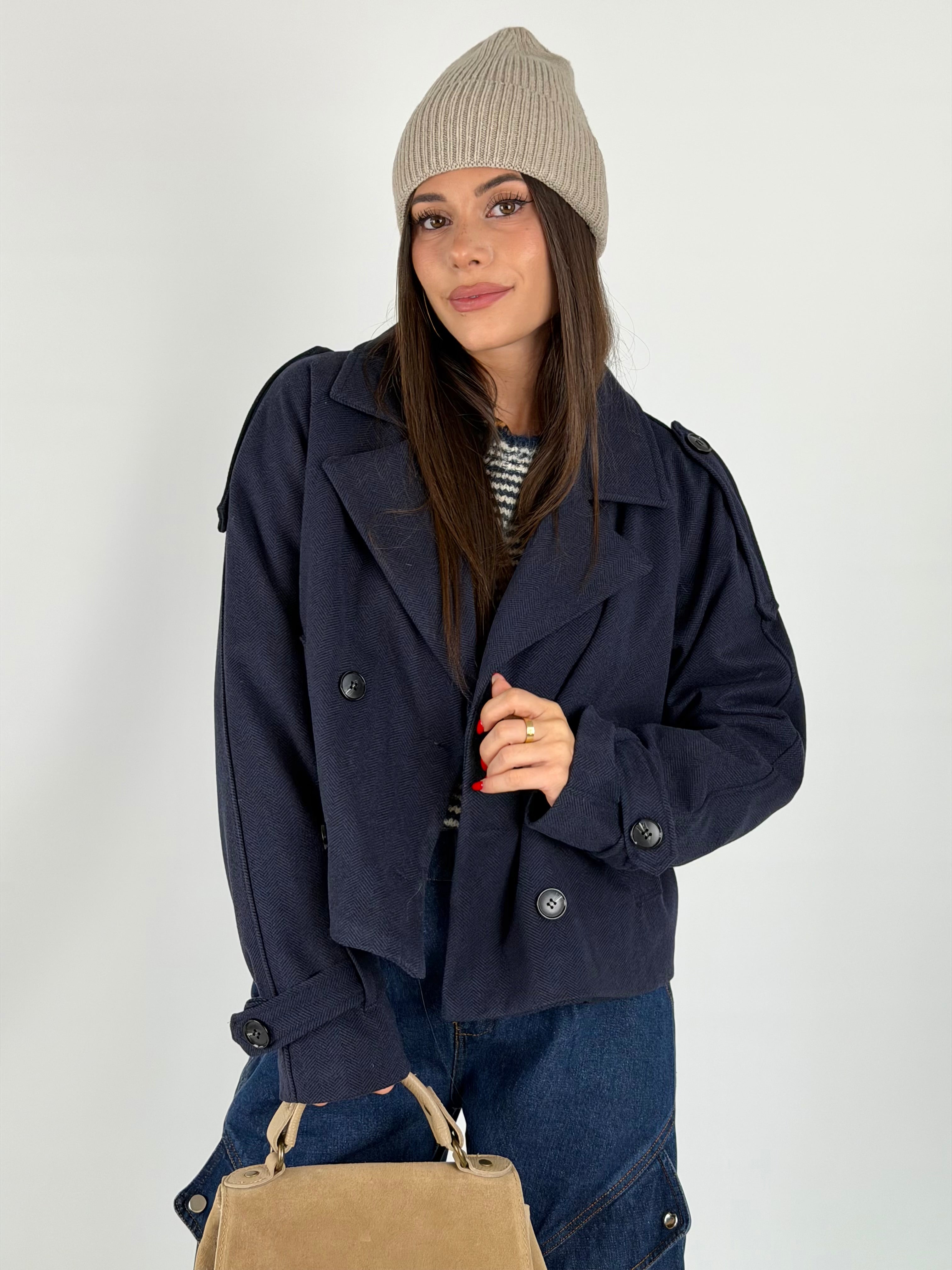 Maxi cappotto panno blu