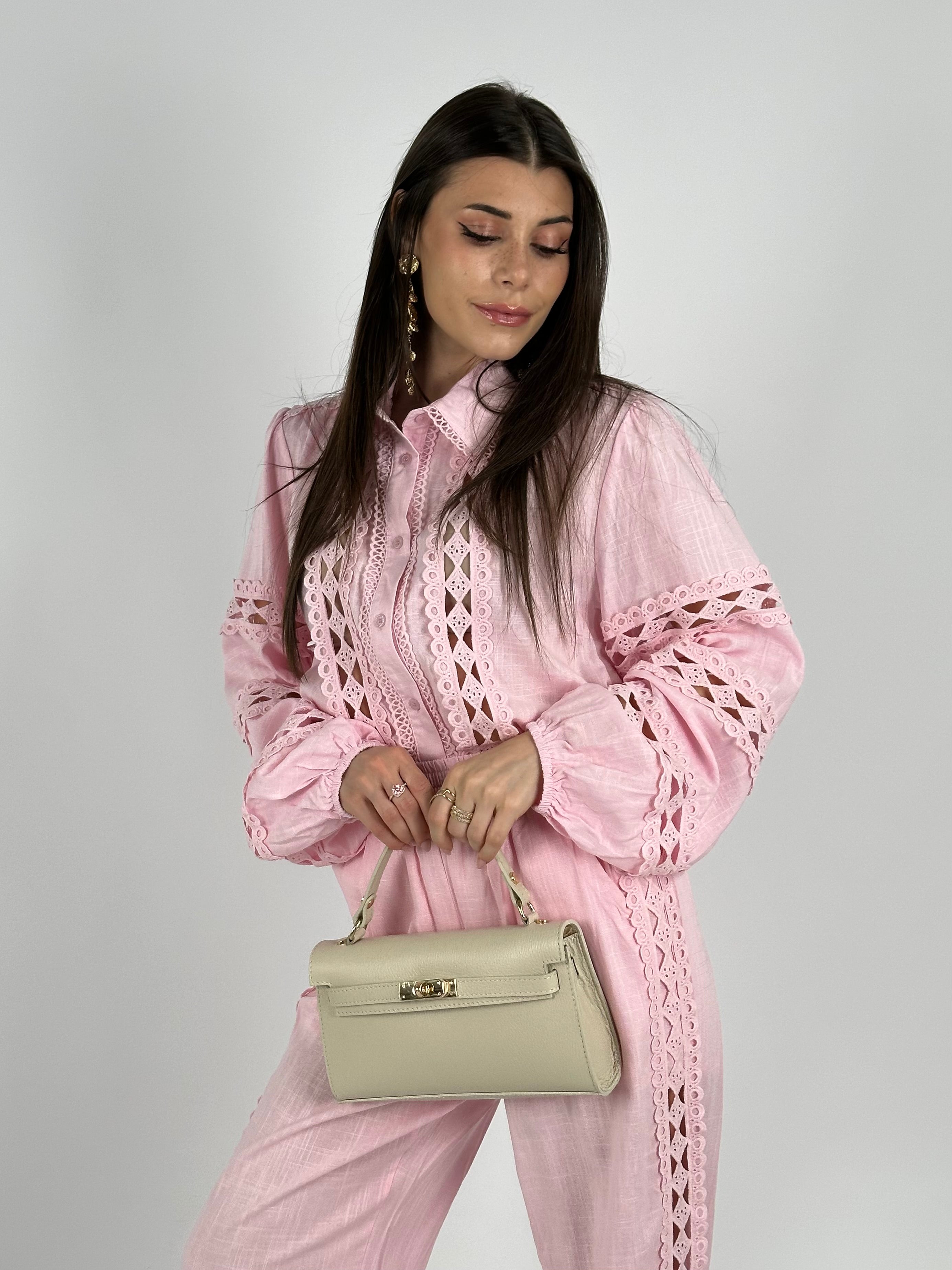 Completo coordinato in pizzo Diana rosa