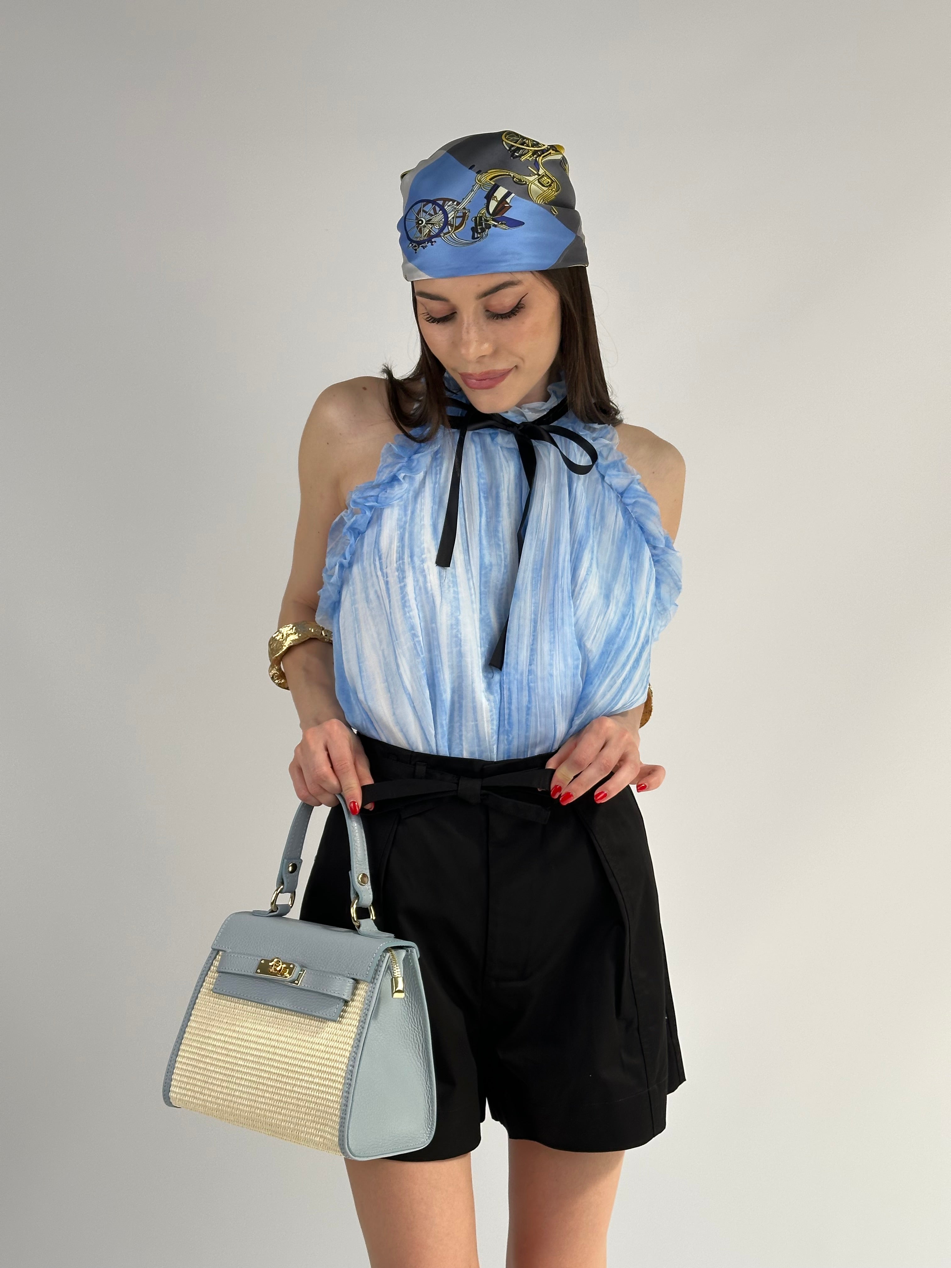 Camicia top in viscosa mirea blu