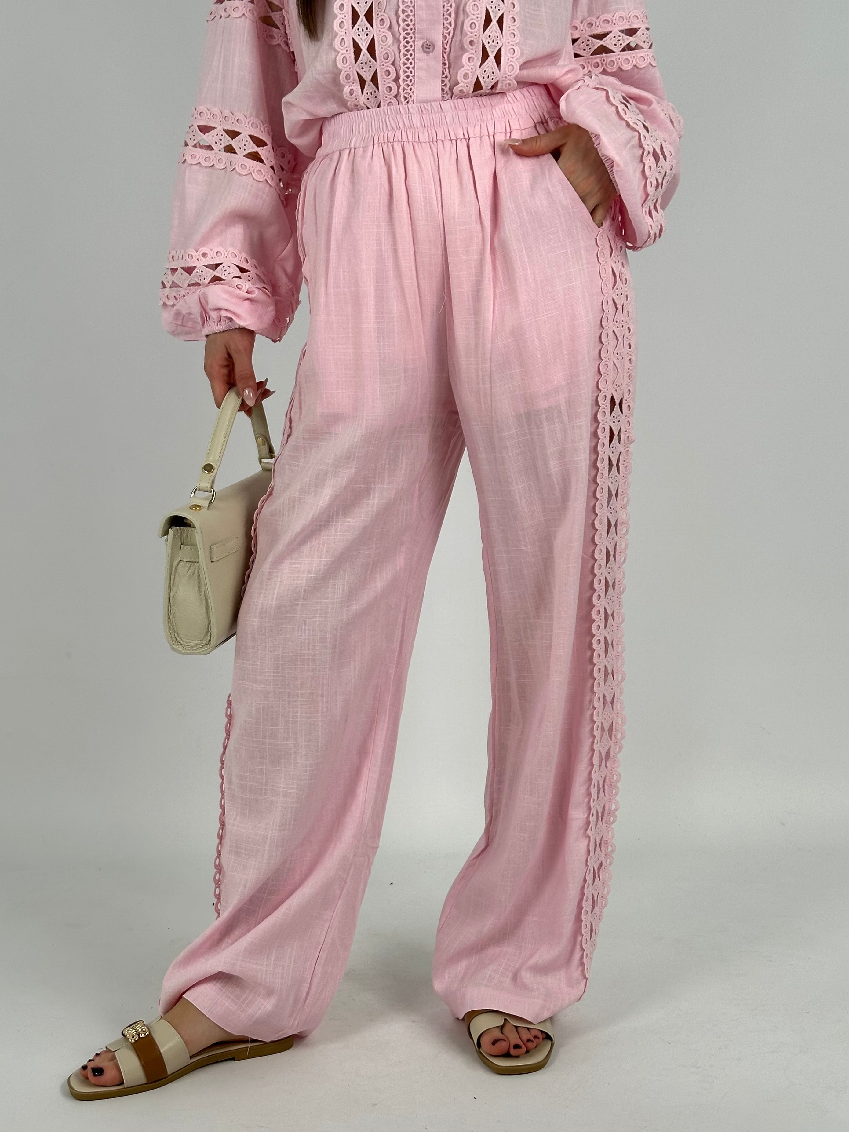 Completo coordinato in pizzo Diana rosa