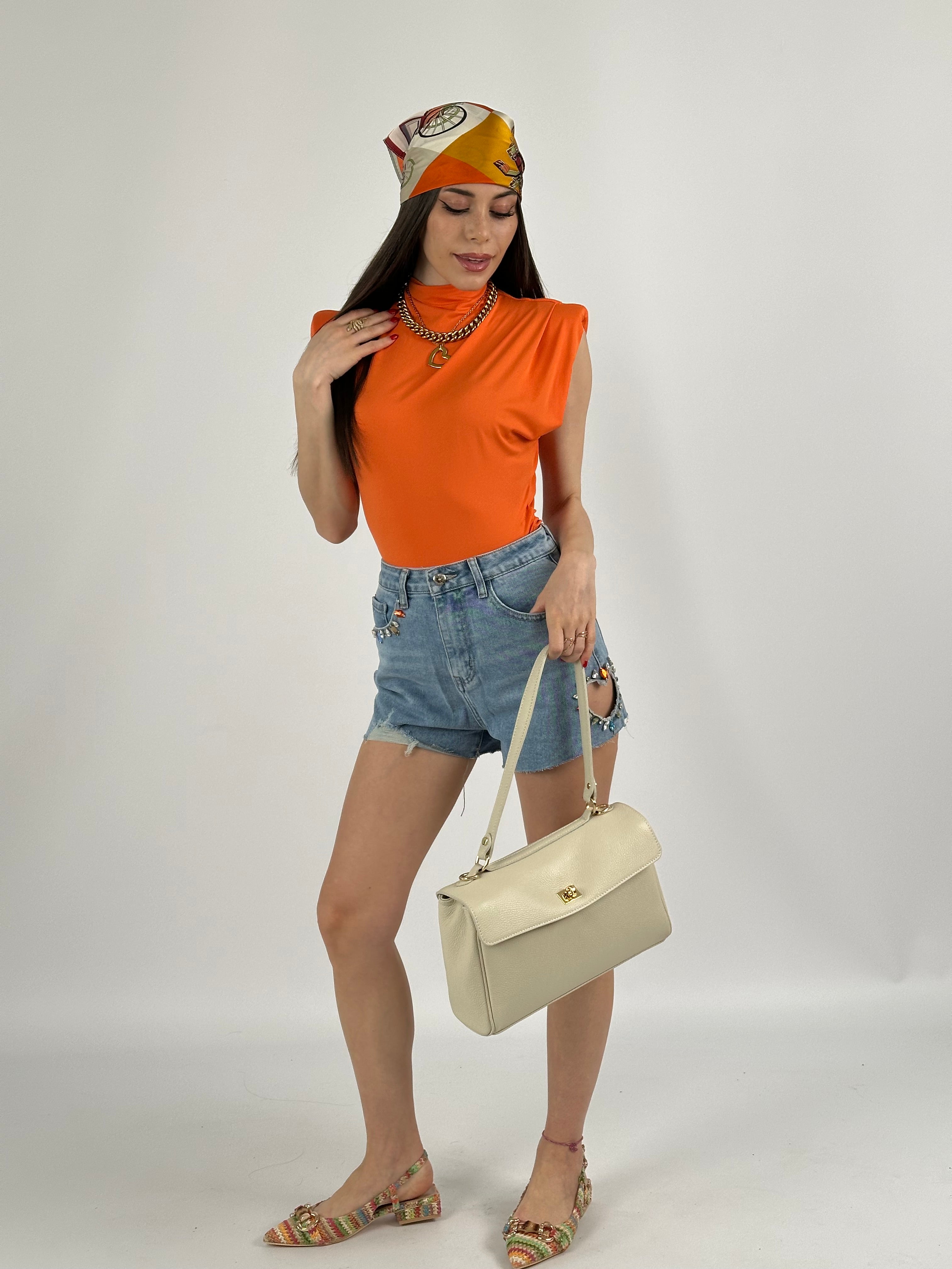 Maglia t-shirt con spallina imbottita arancione