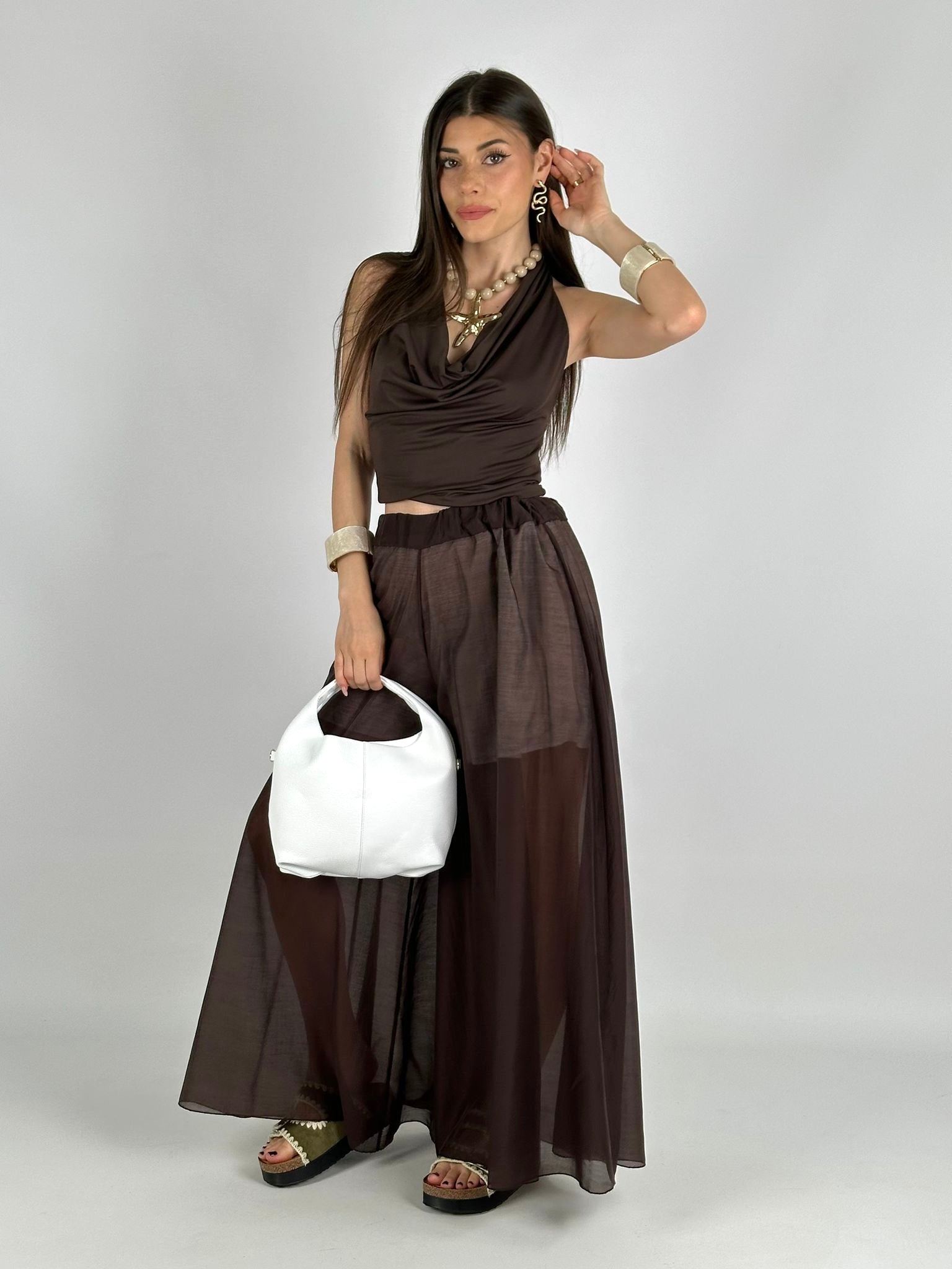 Pantalone velato marrone