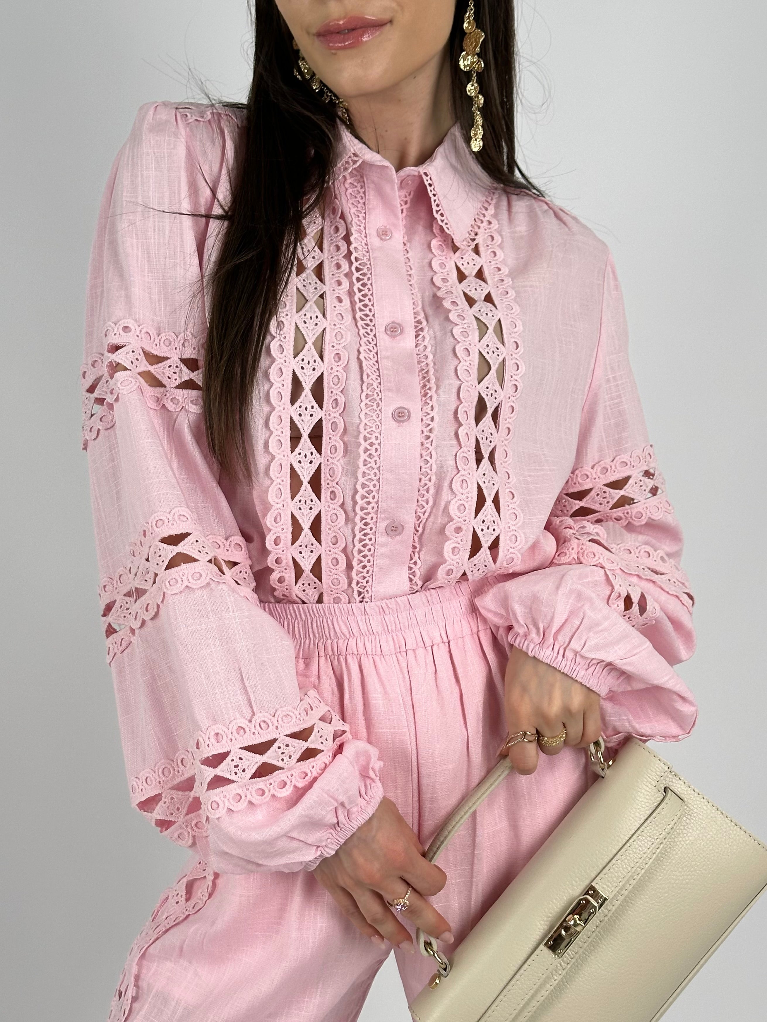 Completo coordinato in pizzo Diana rosa