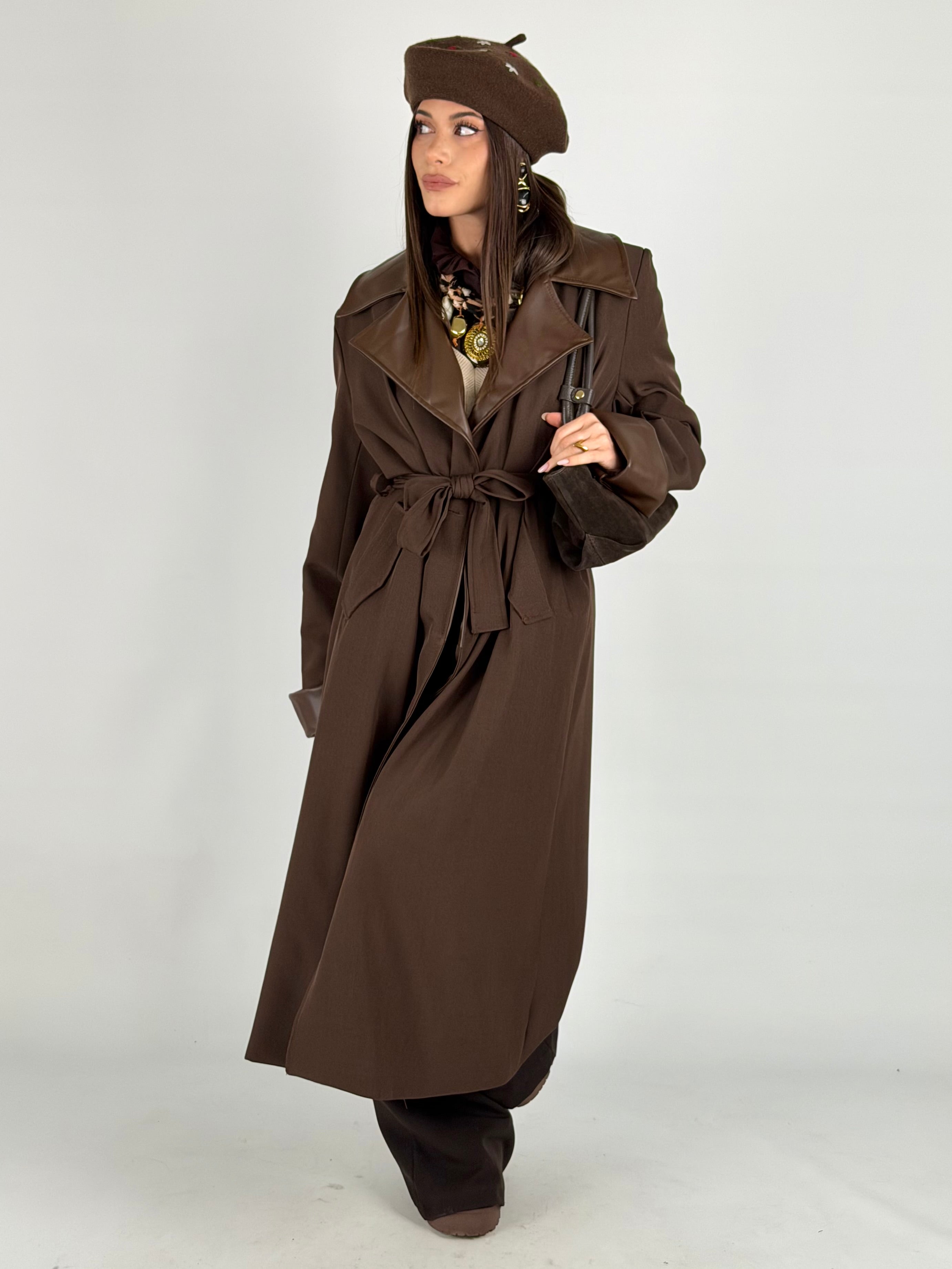 Trench inserti ecopelle moro