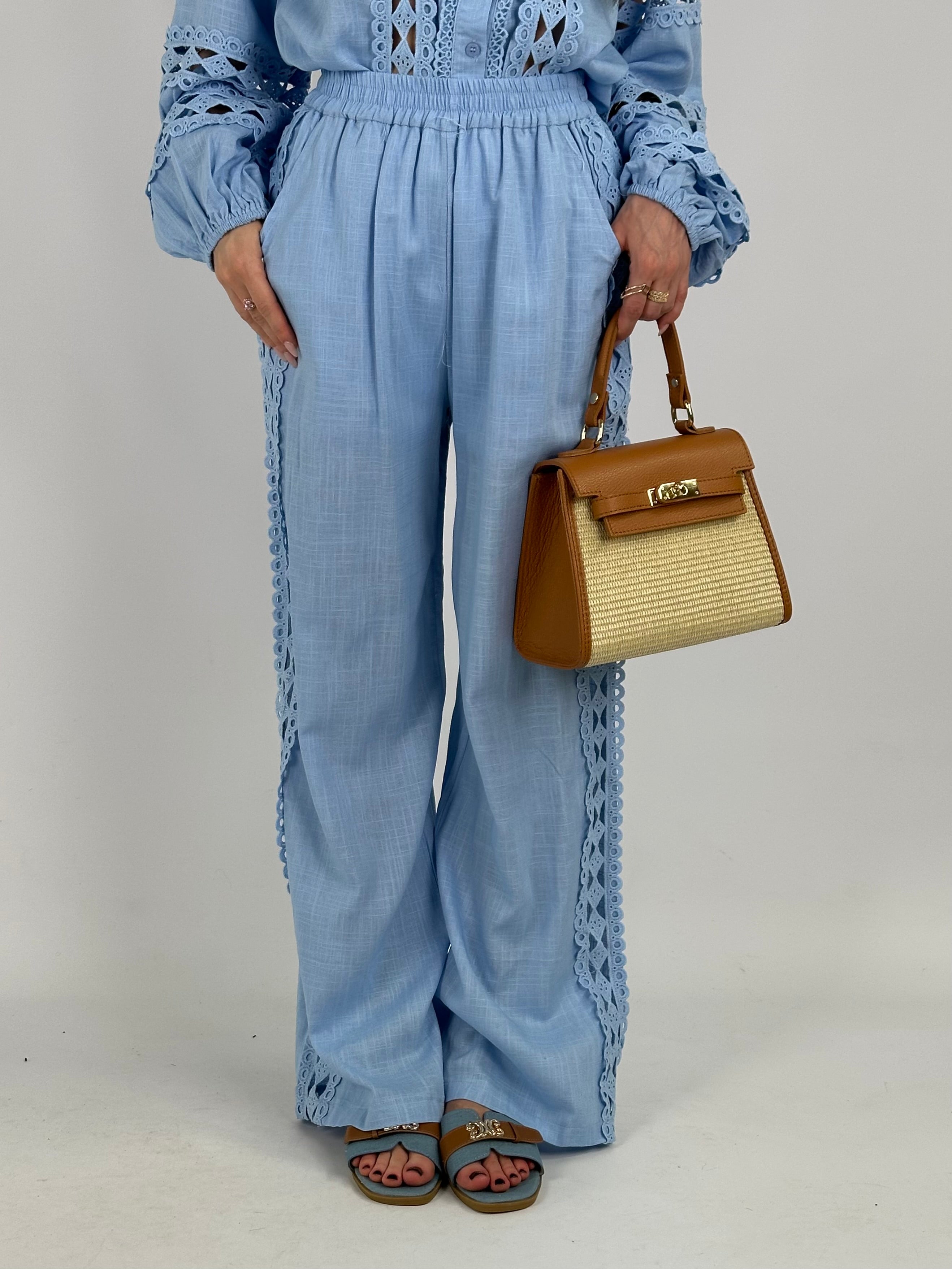 Completo coordinato in pizzo Diana celeste