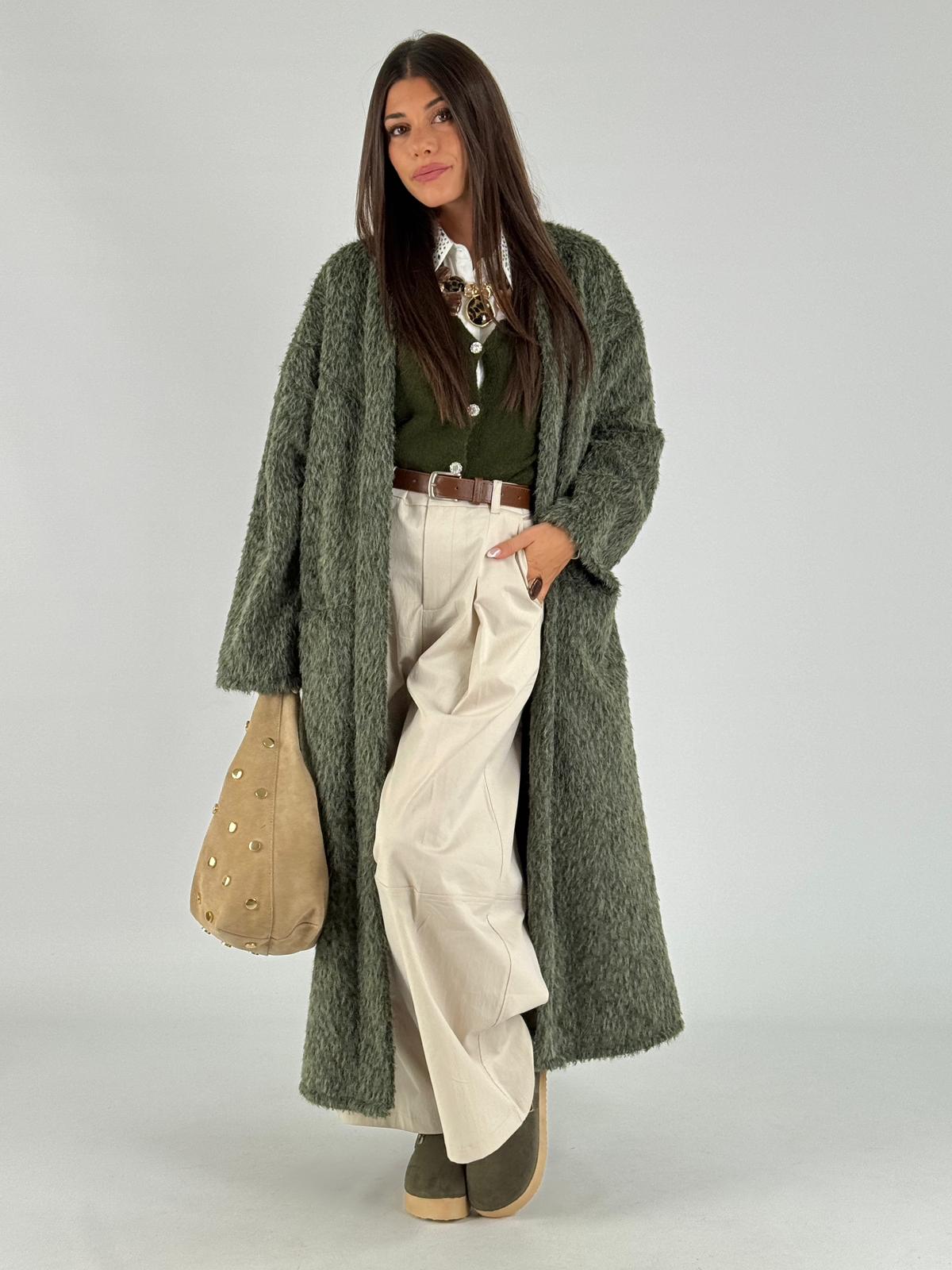 Cappotto Pelliccia lunga verde