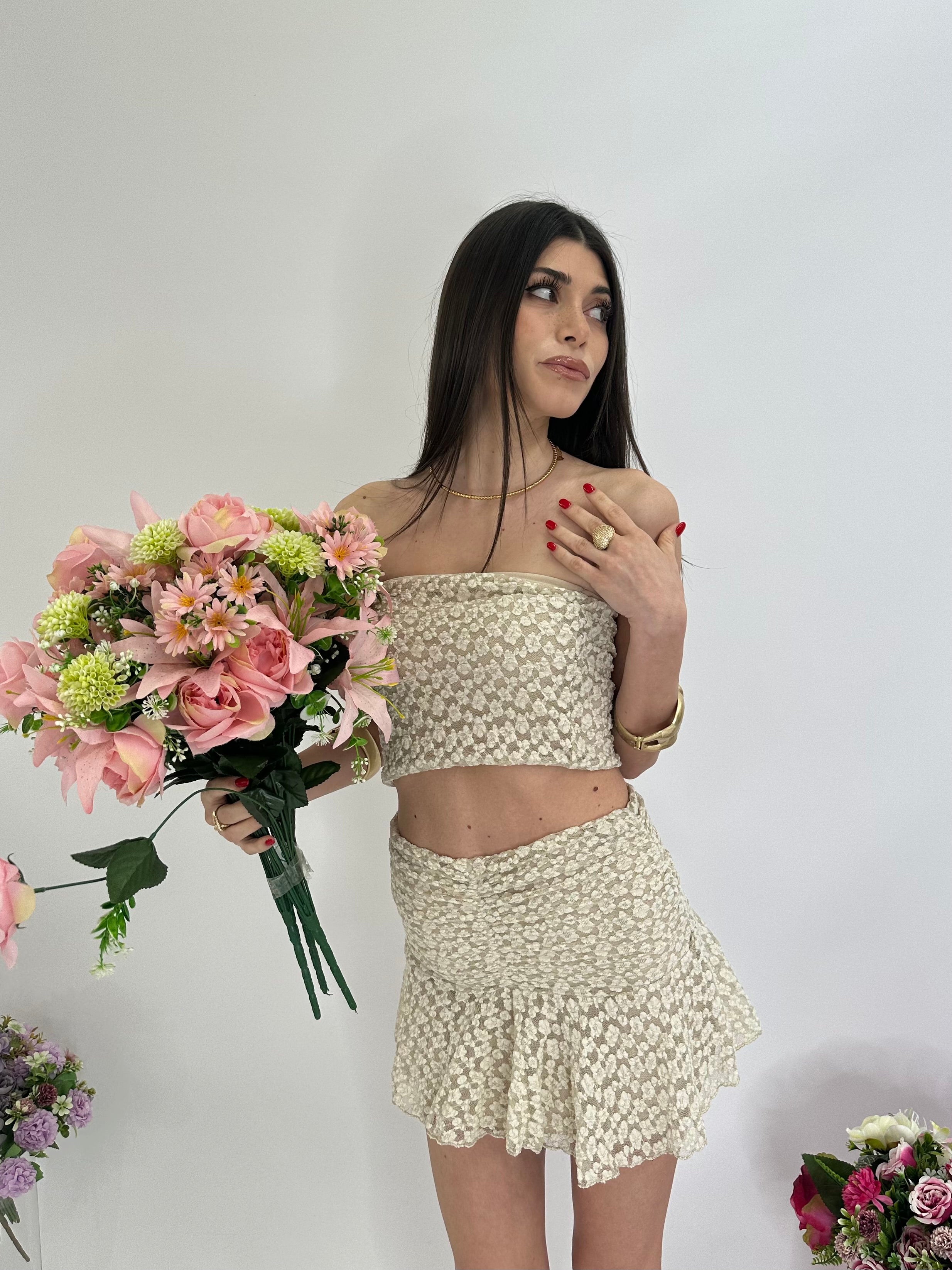 Top in pizzo lesly beige