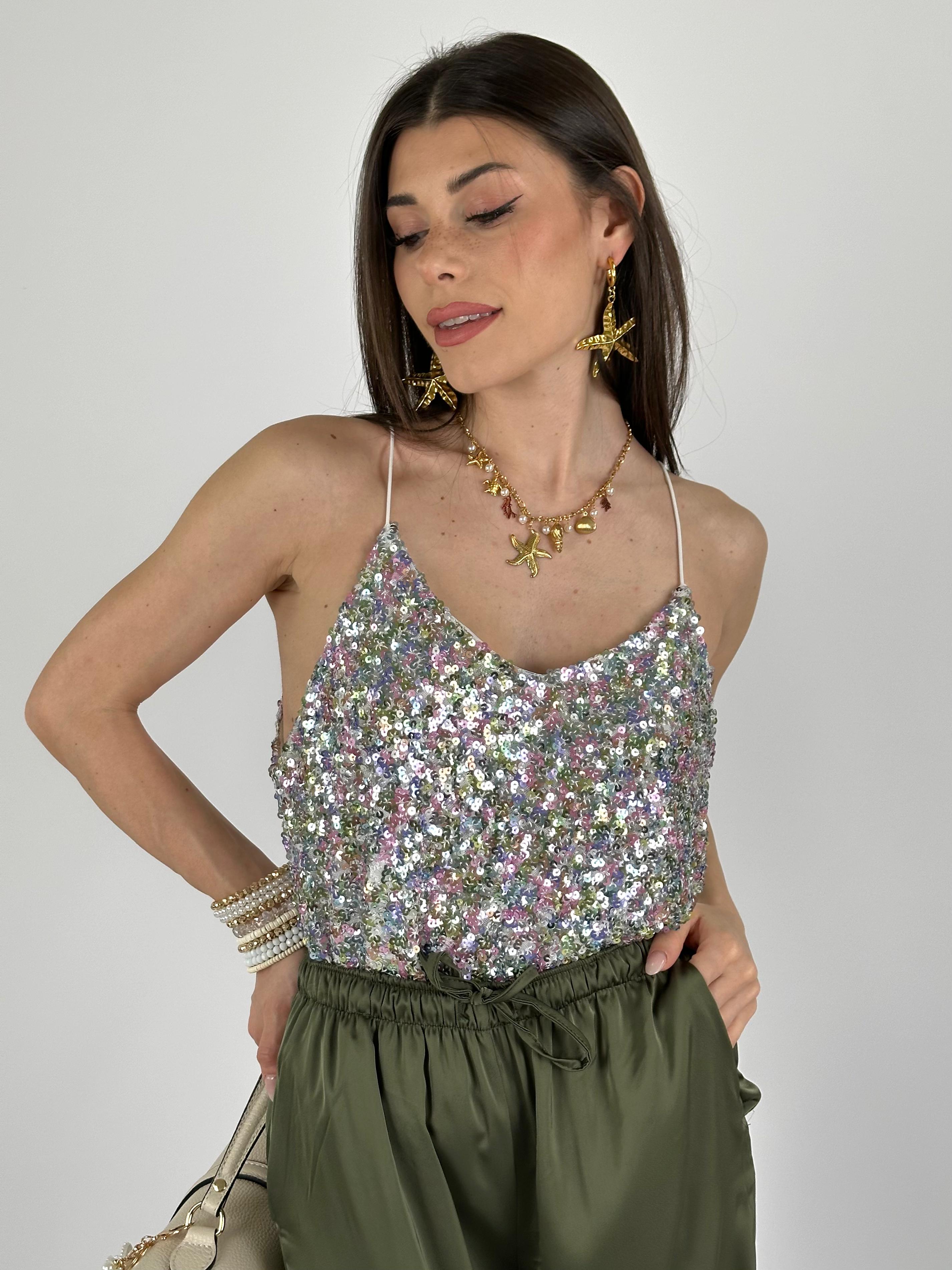 Top paillettes argento