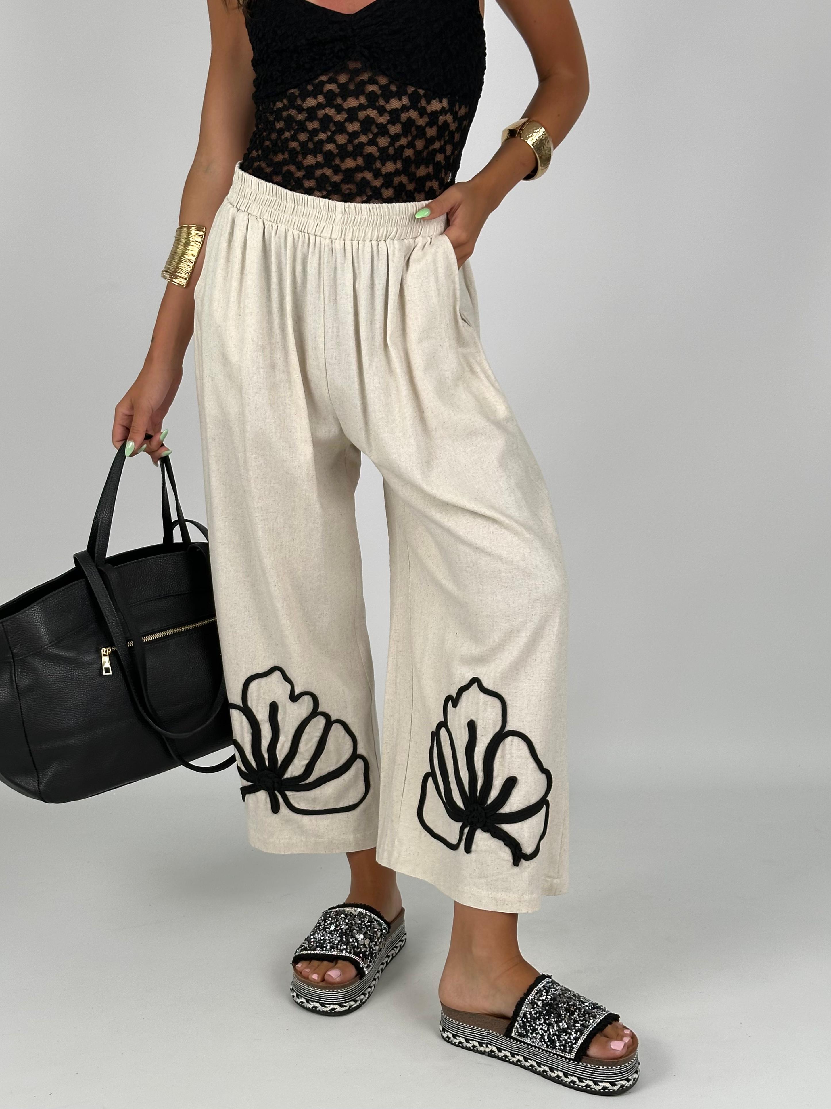 Pantalone fiore ricamato