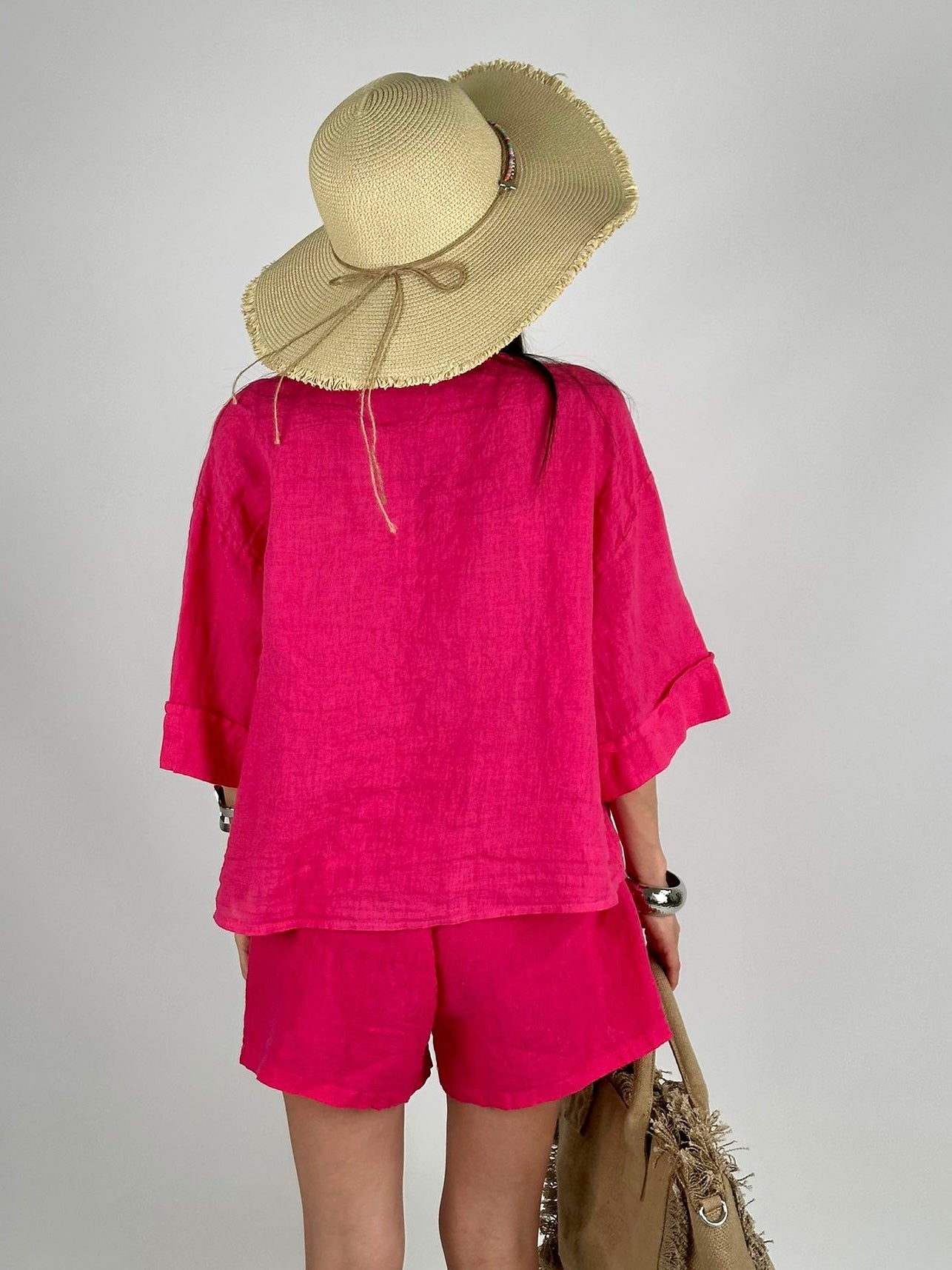 Short completo 100% Lino Cagliari fucsia
