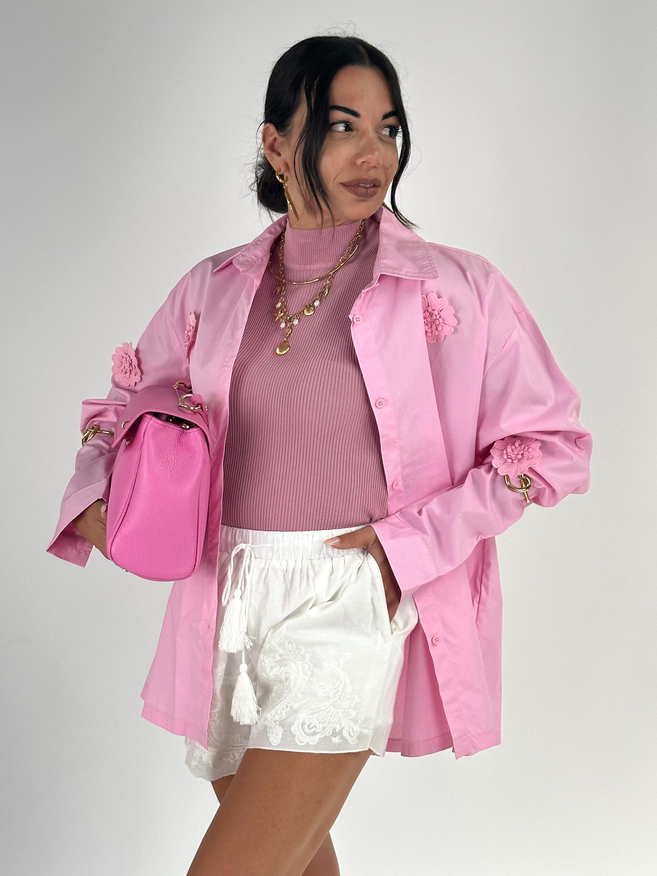Camicia fiori rilievo rosa