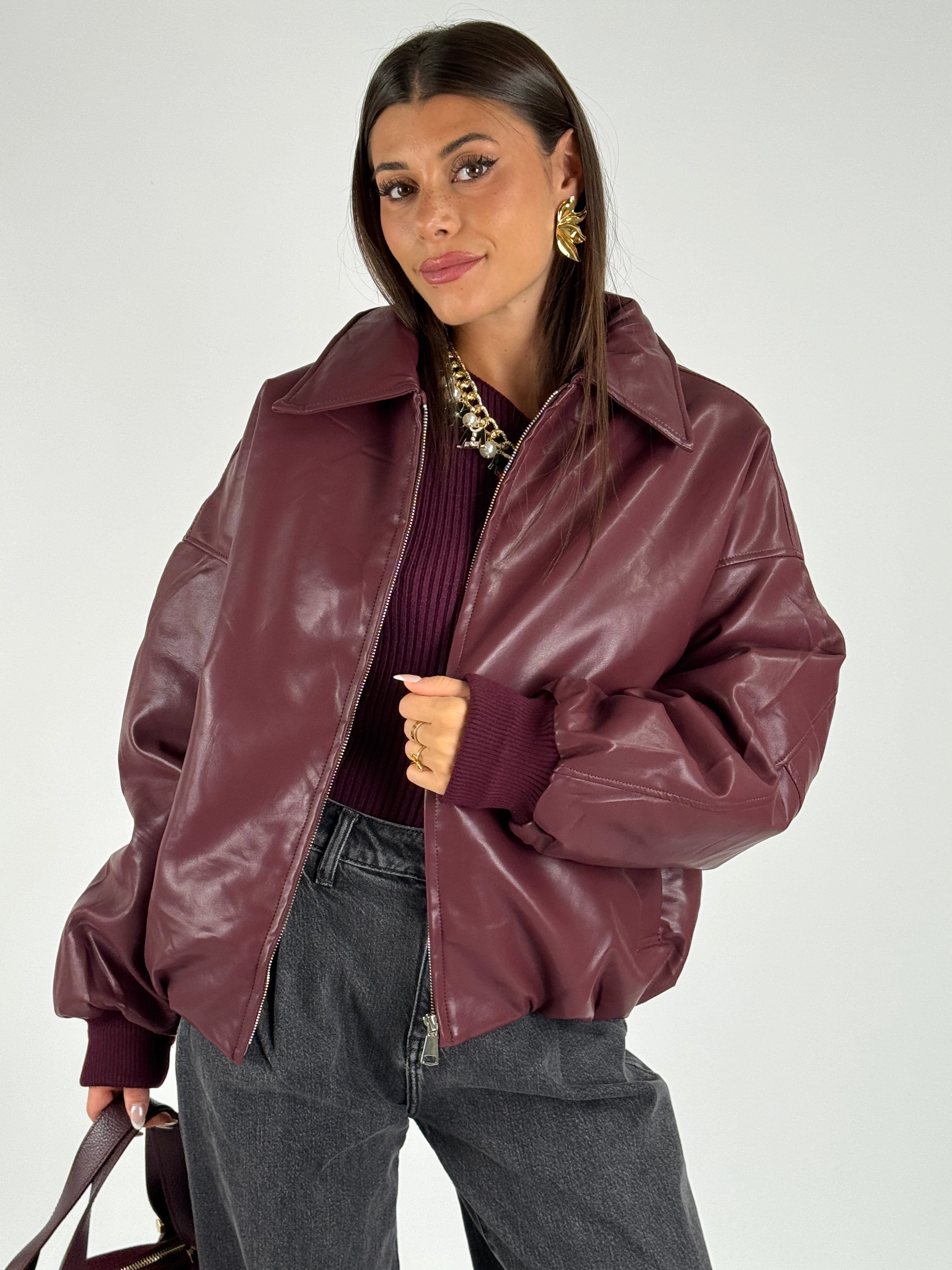 Bomber in ecopelle bordeaux