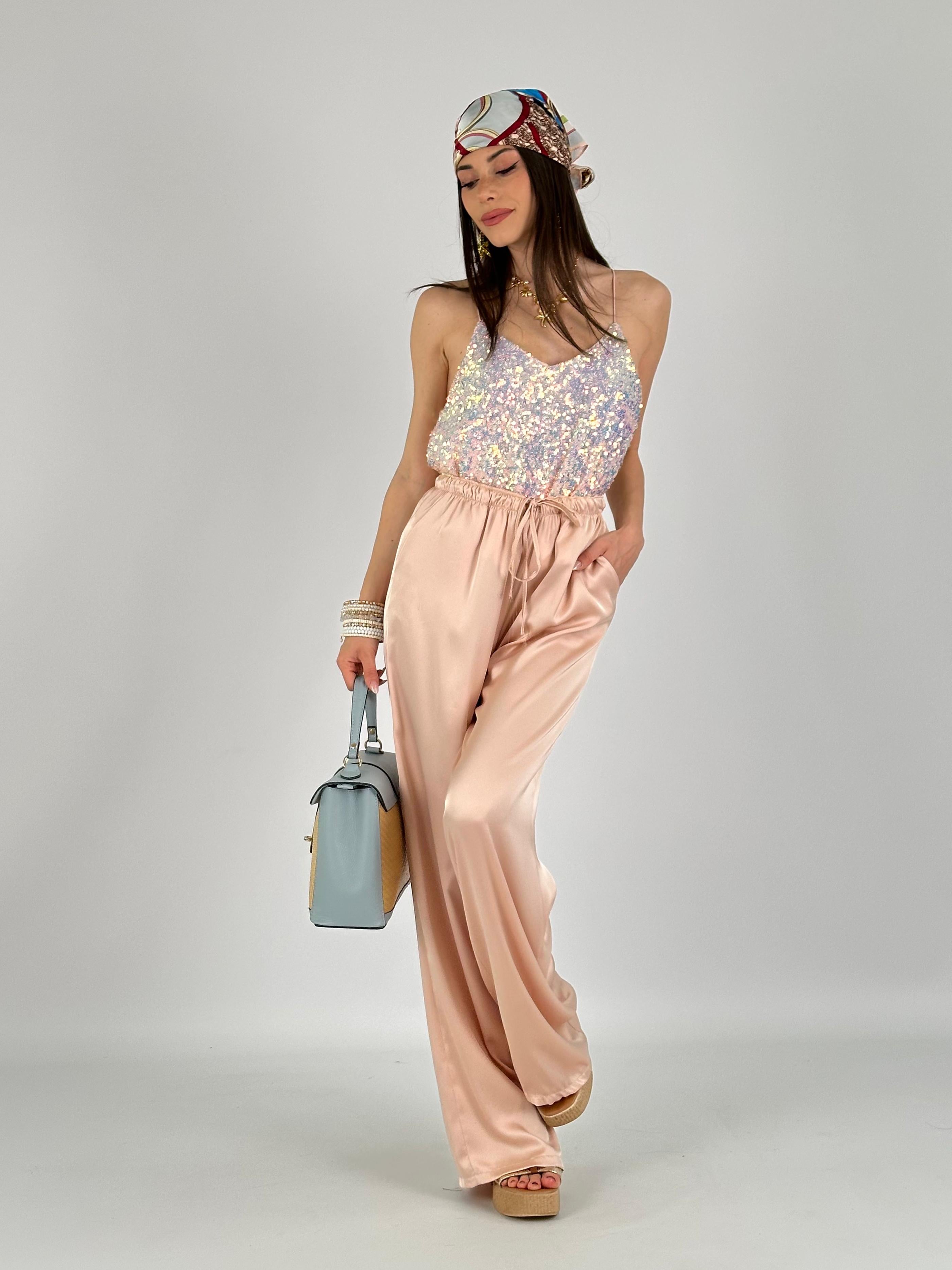 Top paillettes rosa
