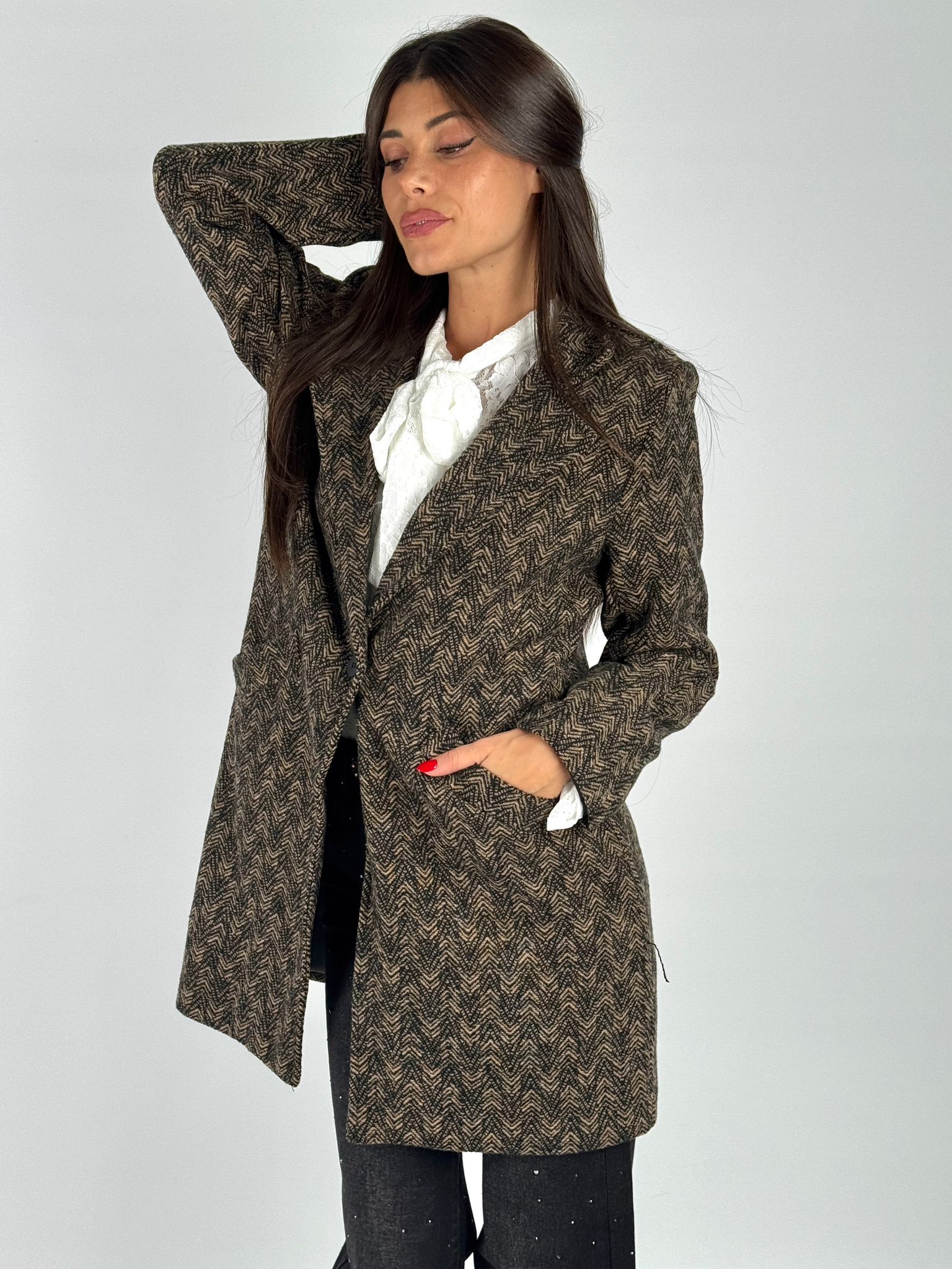 Cappotto a spiga tabacco