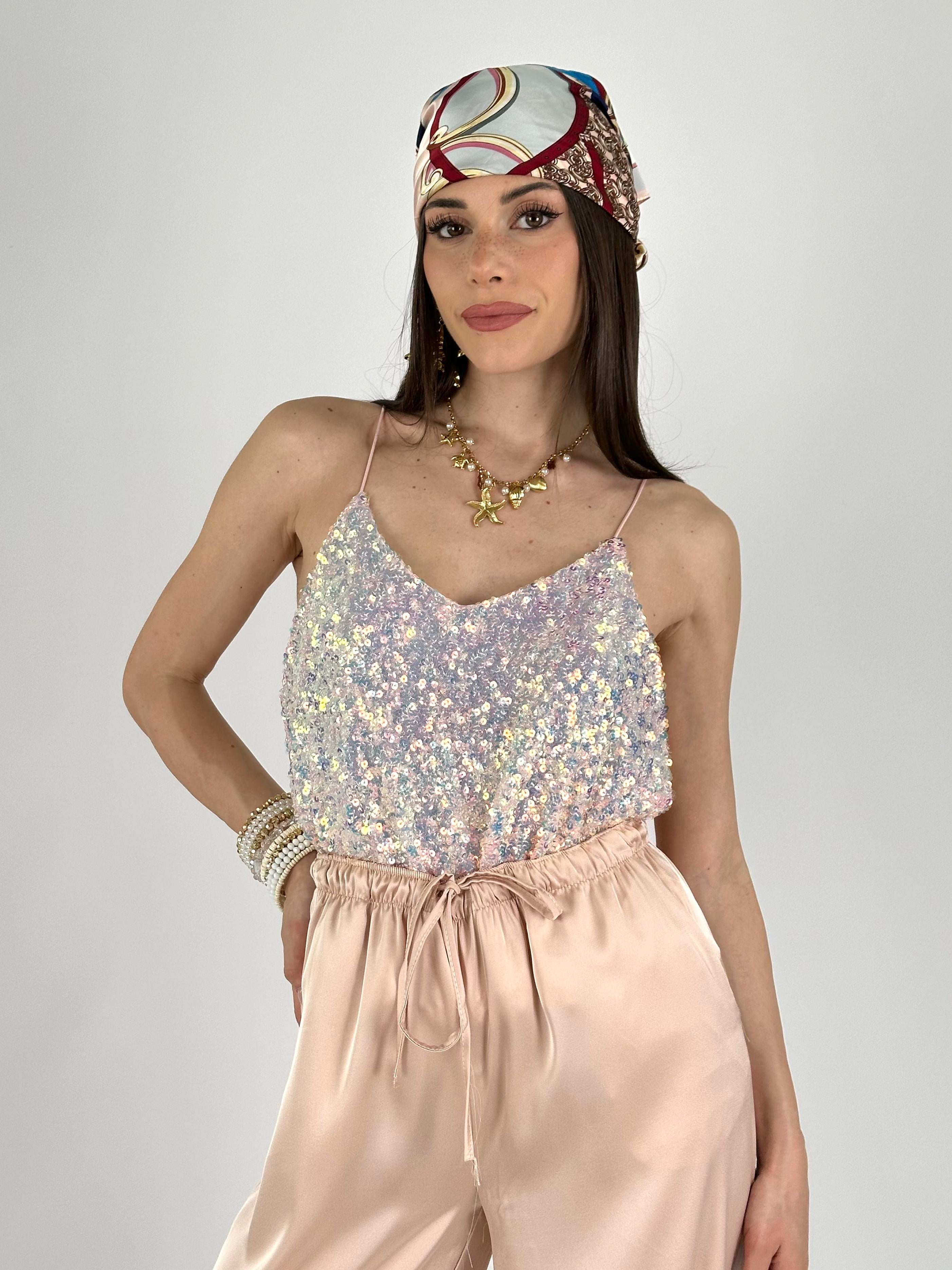 Top paillettes rosa