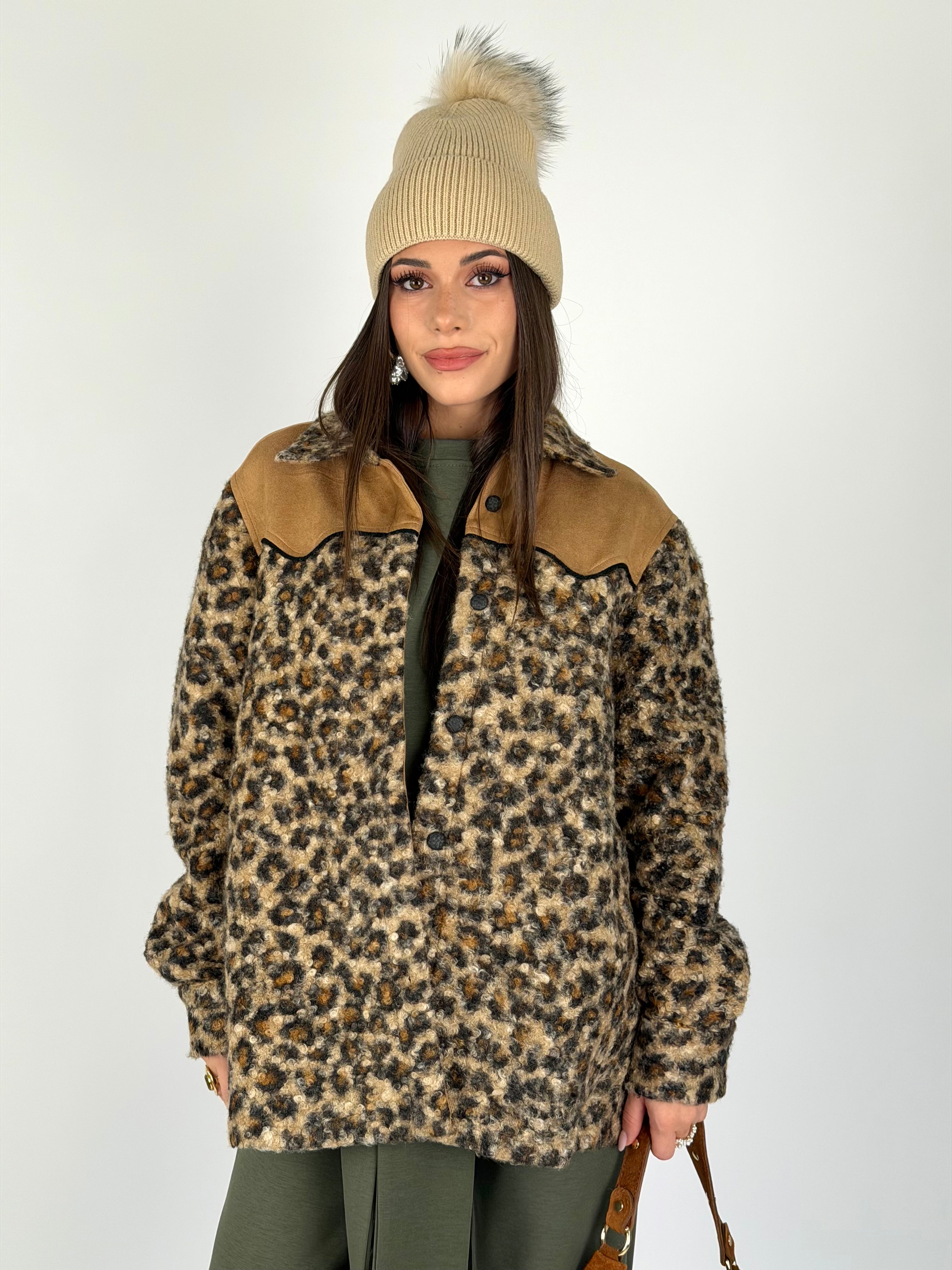 Giubbino teddy Leopard marrone