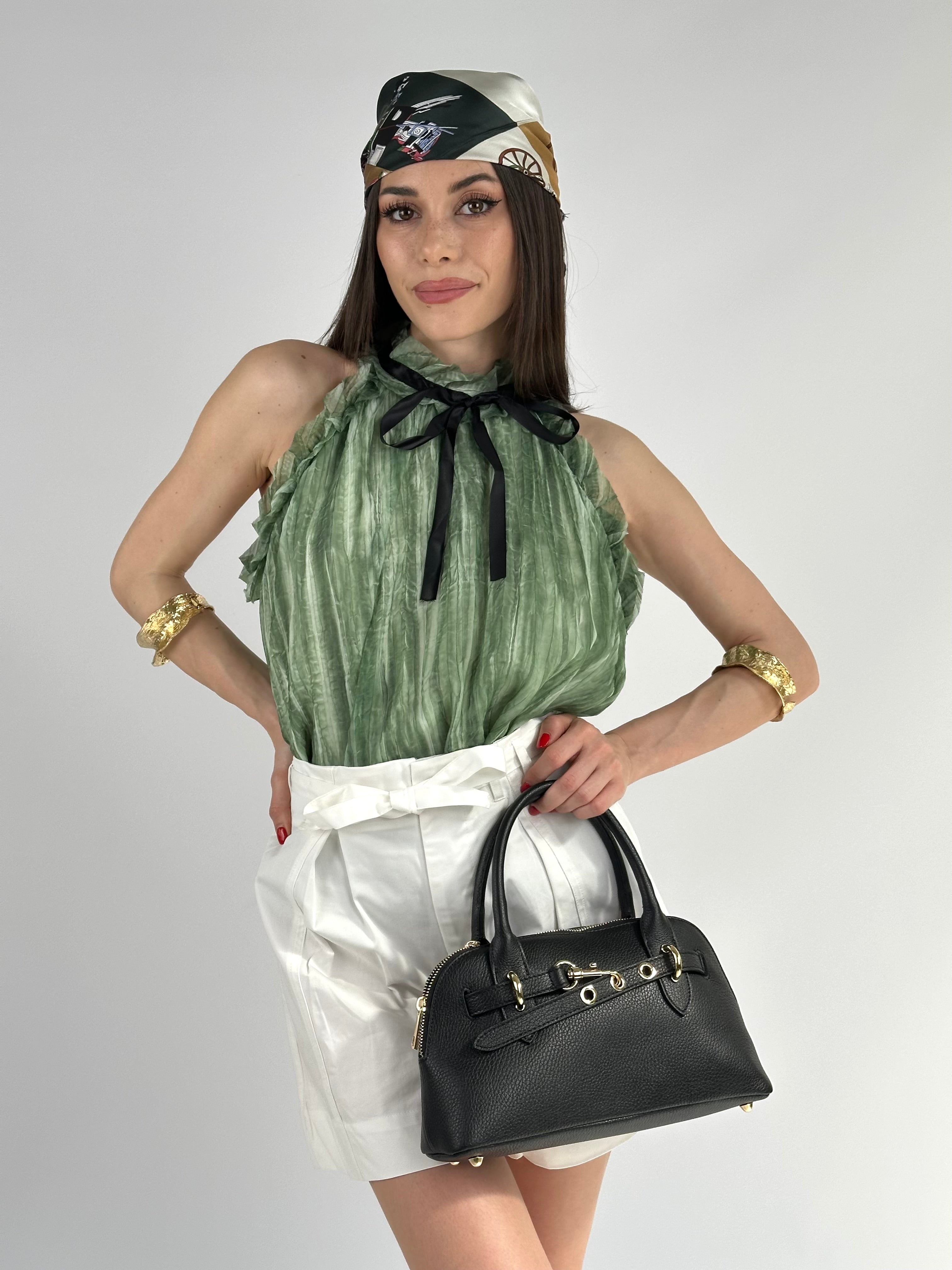 Camicia top in viscosa mirea verde salvia