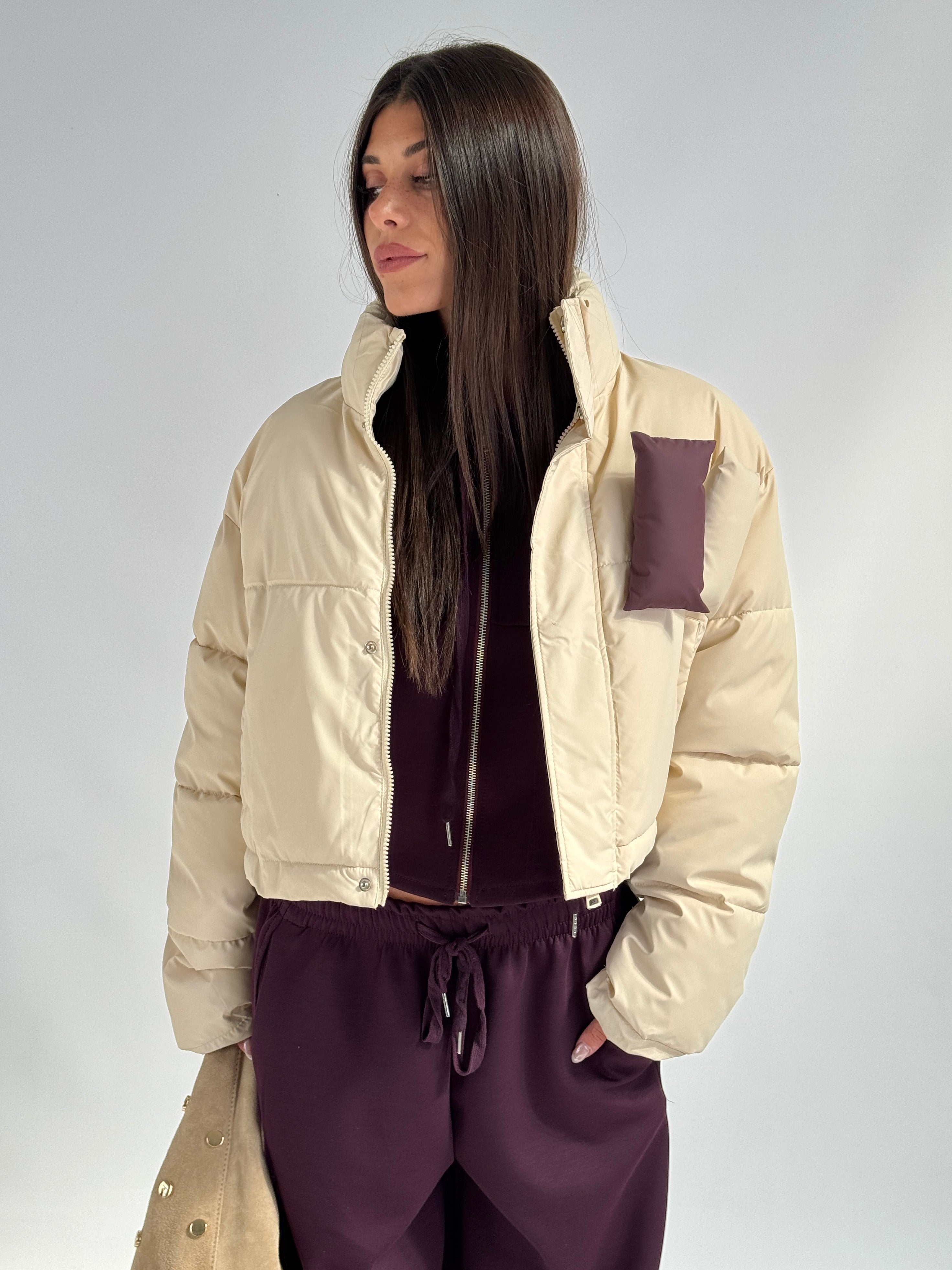Piumino crop beige