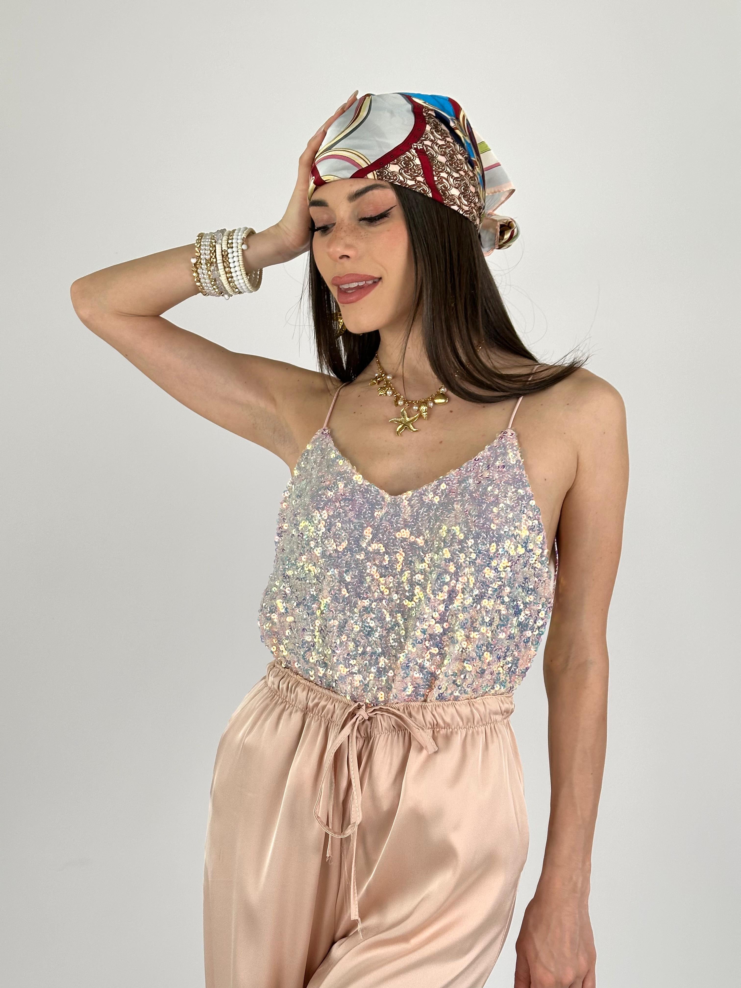 Top paillettes rosa