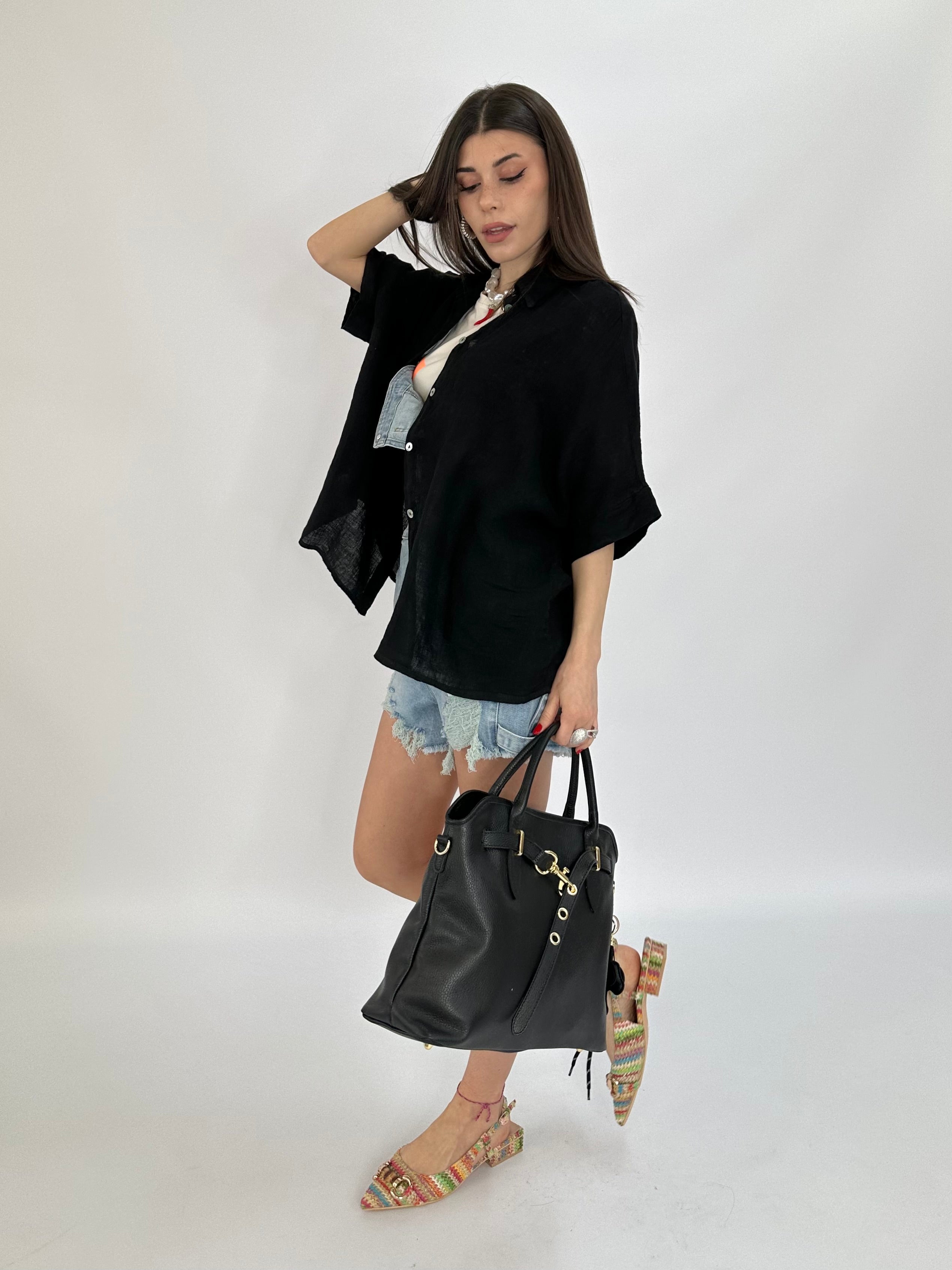 Camicia in puro lino nero