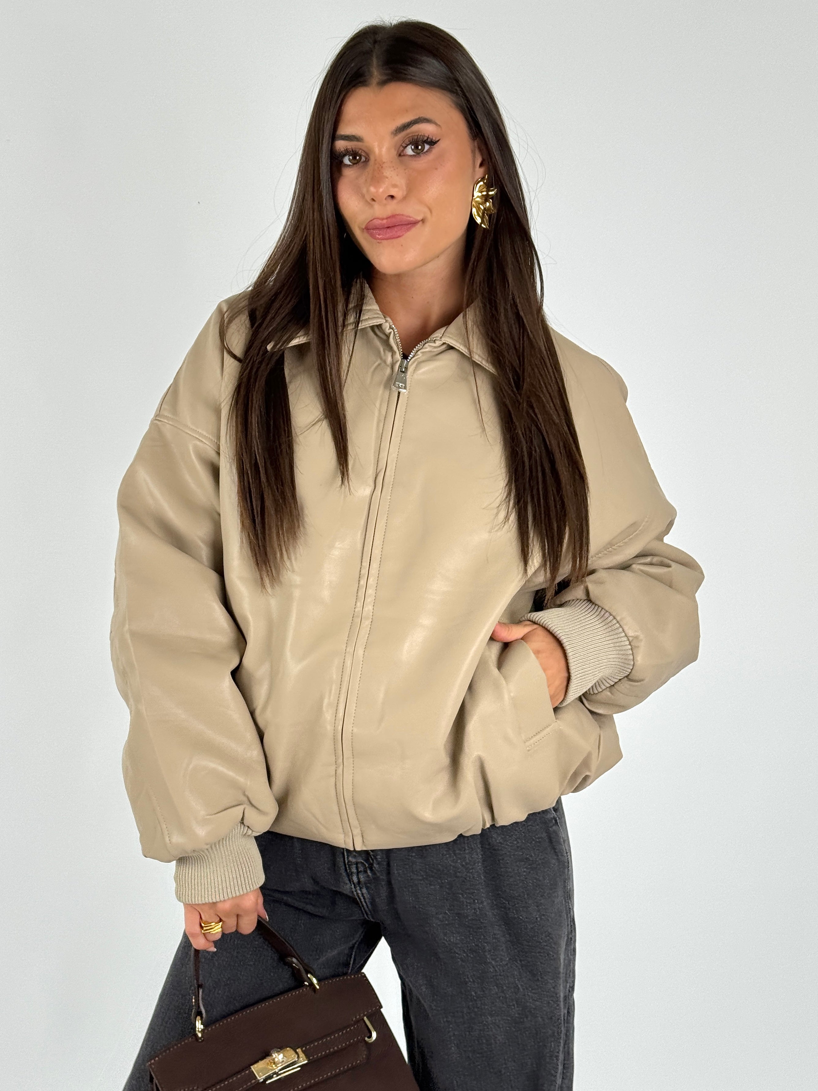 Bomber in ecopelle beige