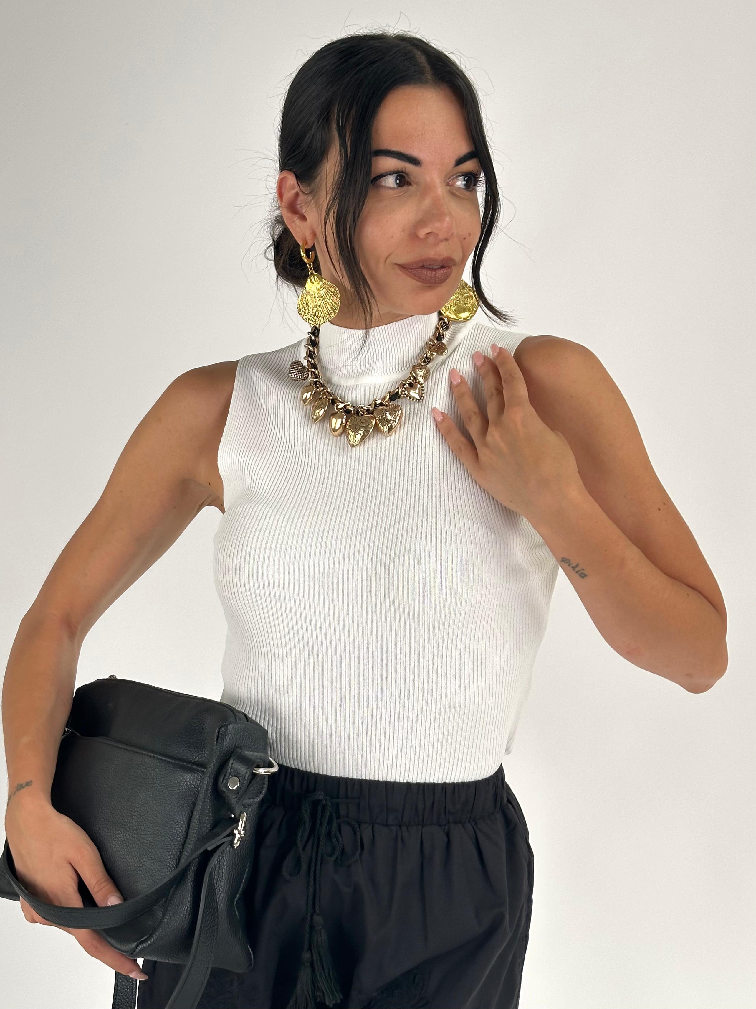 Top in cotone a costine bianco
