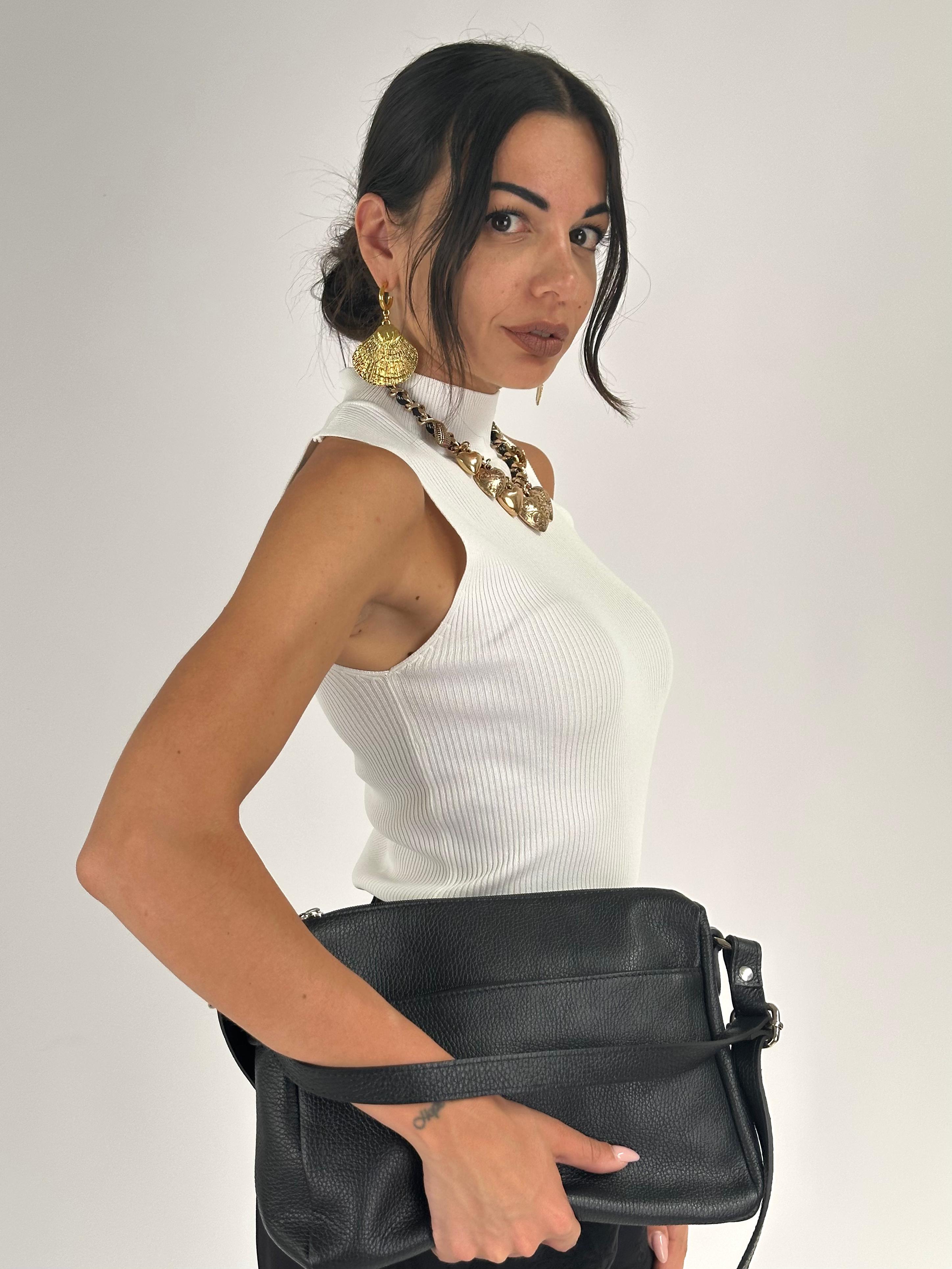 Top in cotone a costine bianco