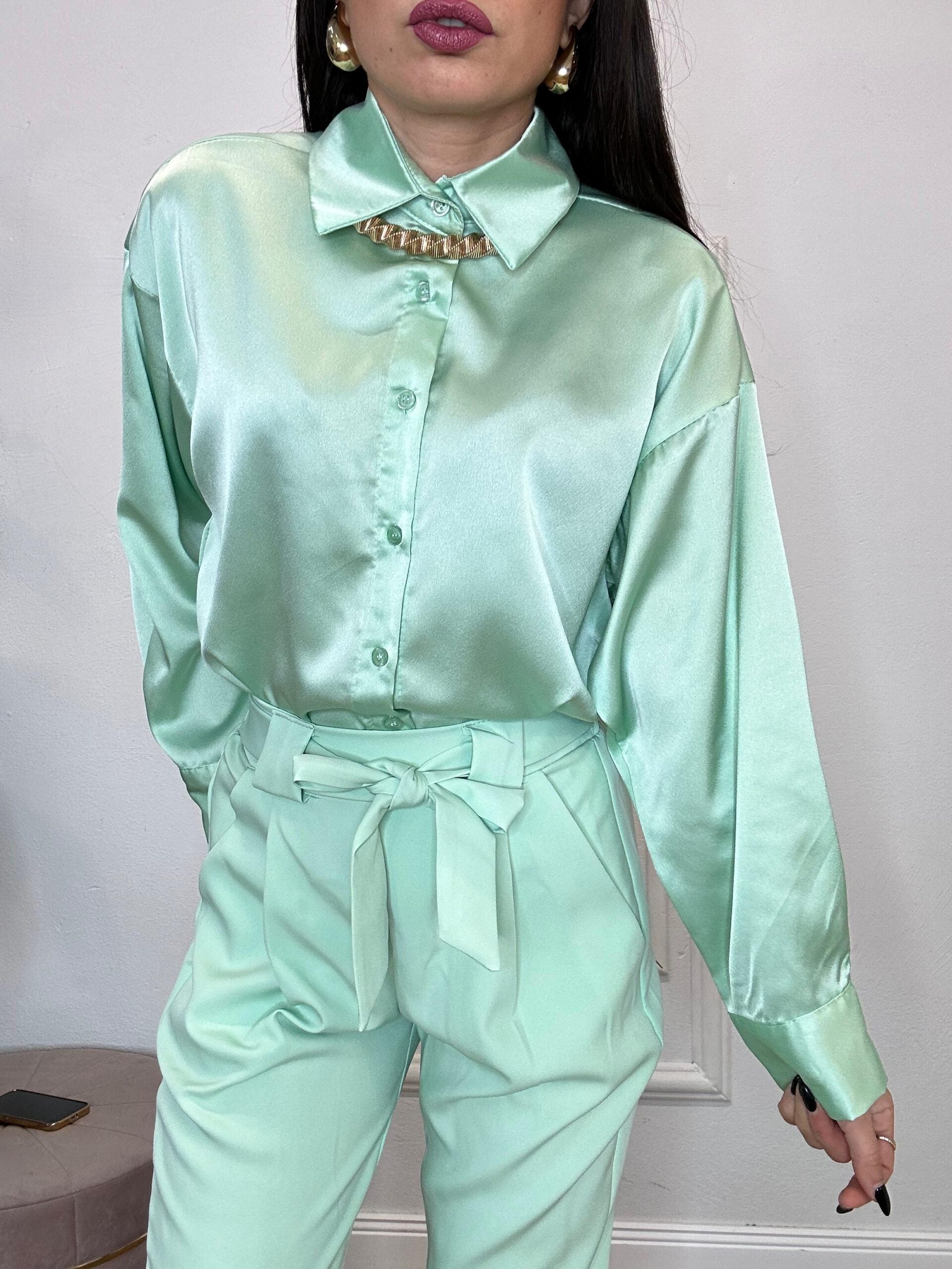 CAMICIA COMPLETO RAINBOW SLIM 530 verde salvia