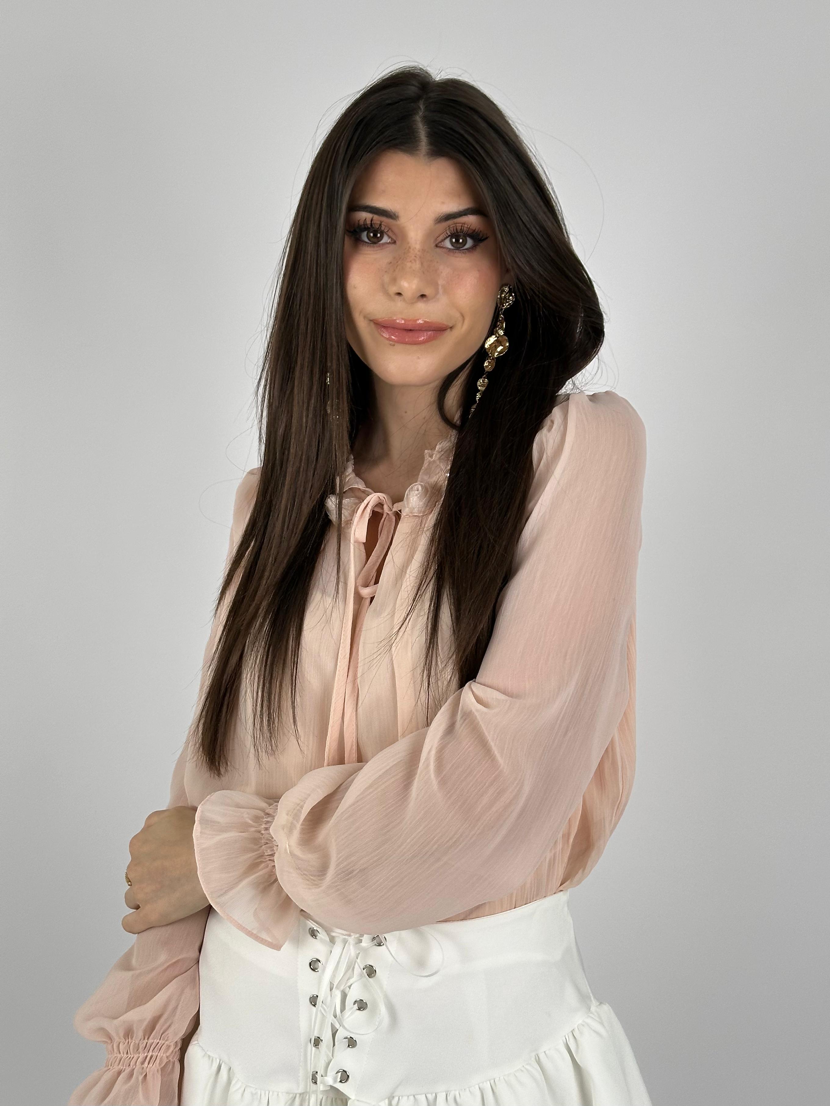 Camicia polsino arricciato rosa