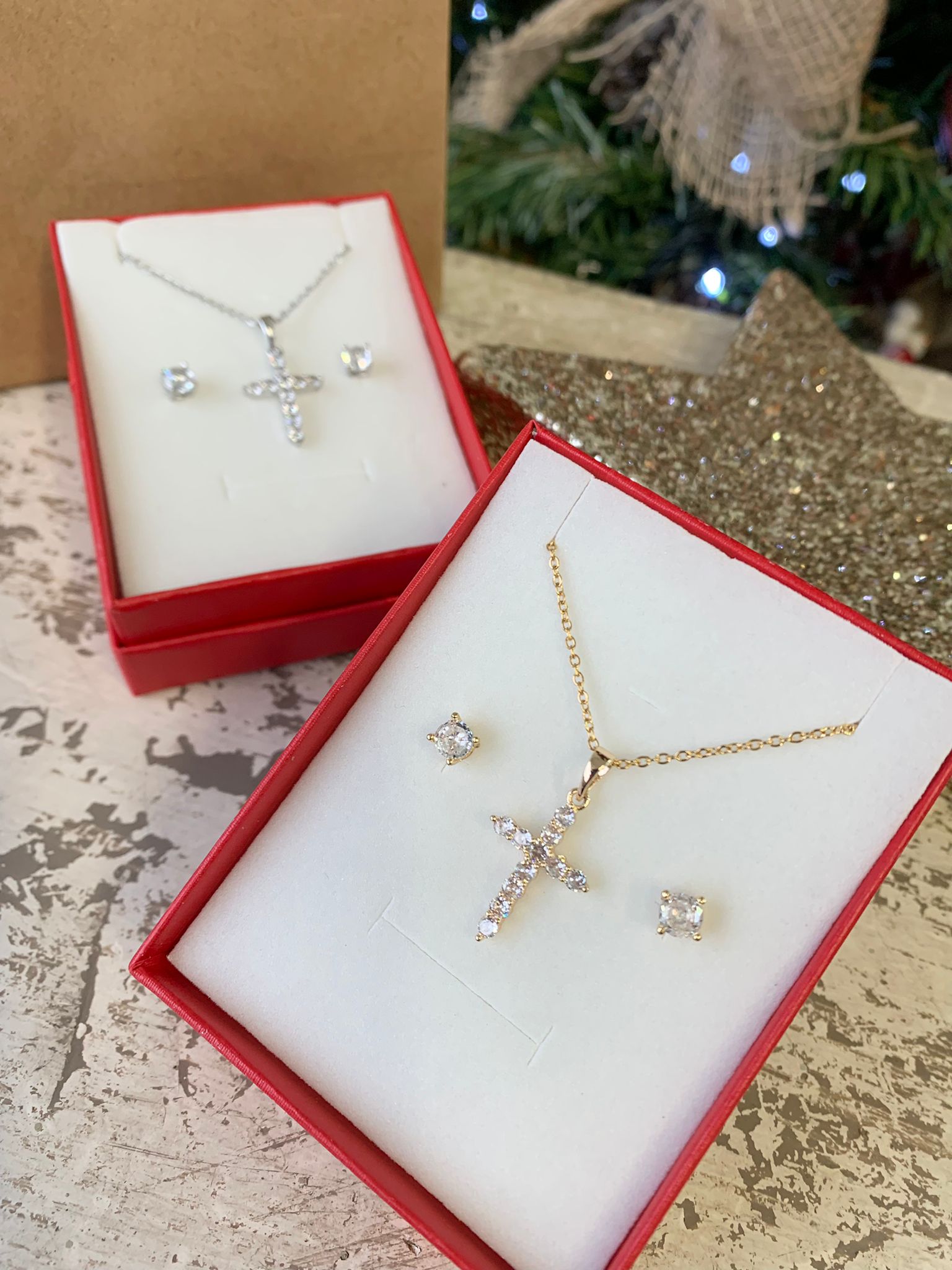 SET COLLANA croce zirconato + punto luce