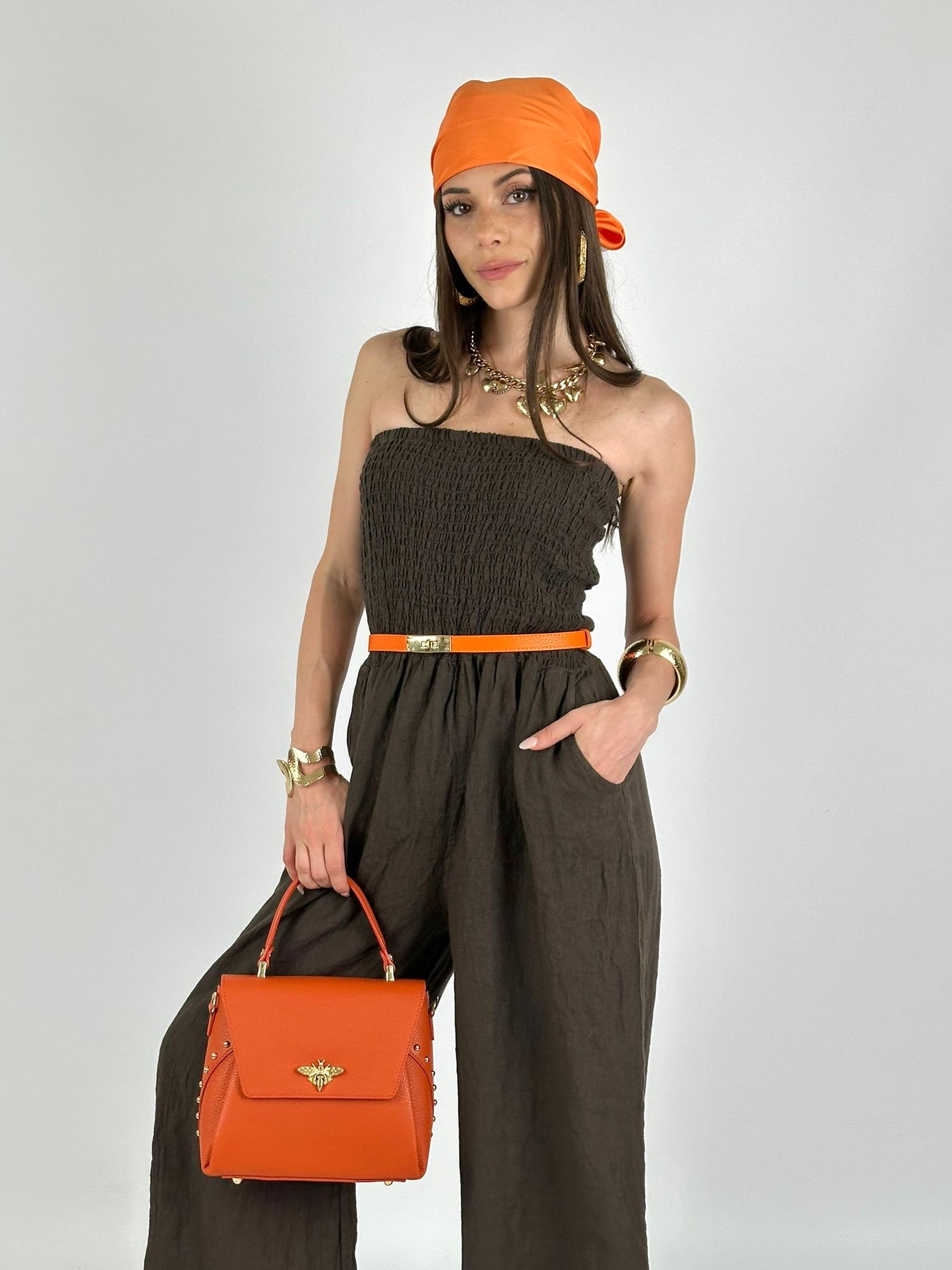 Tuta 100% Lino marrone