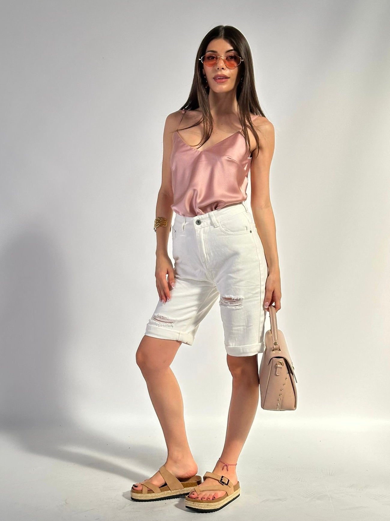 Top raso rosa