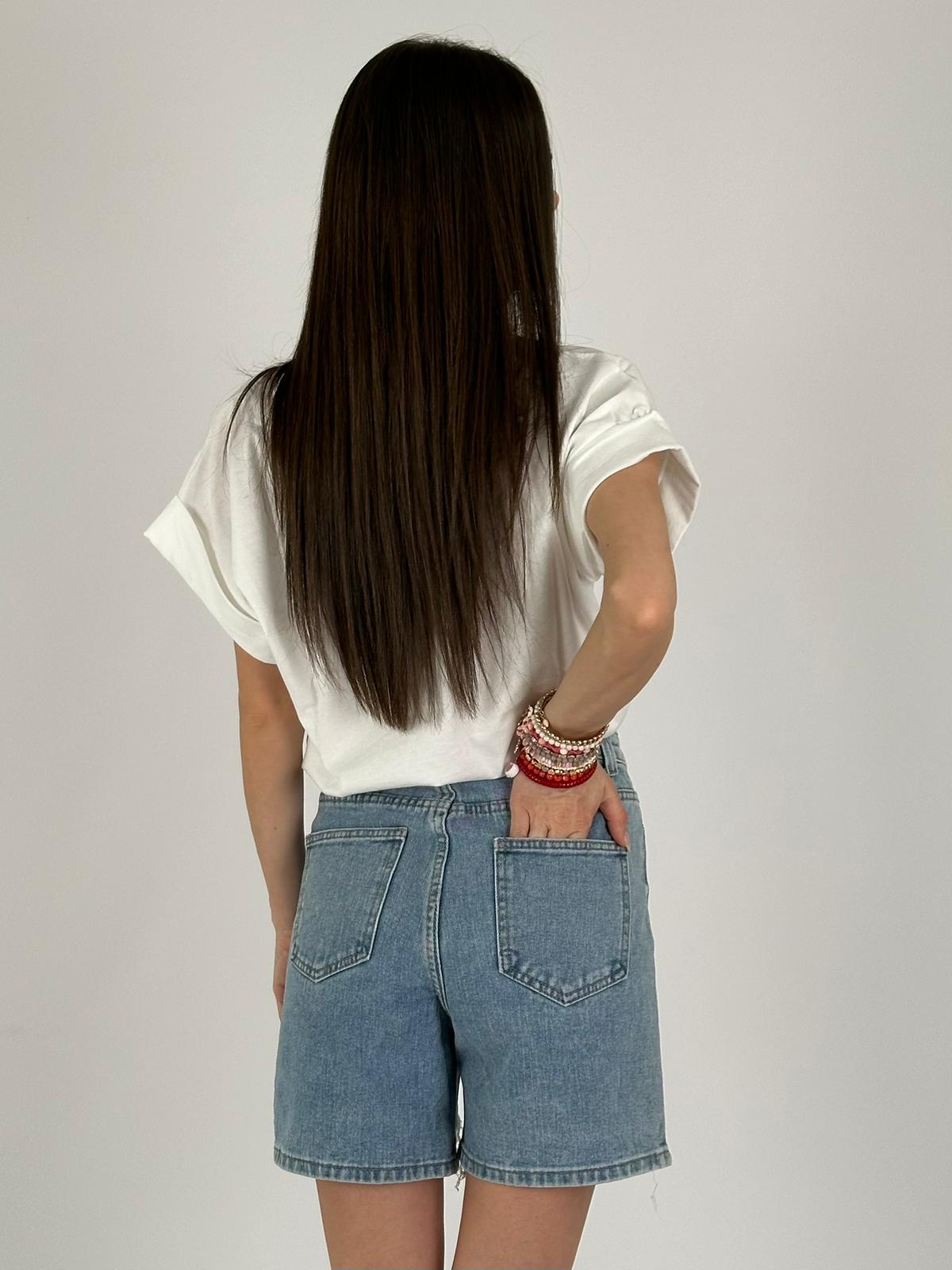 Shorts denim laccetto laterale
