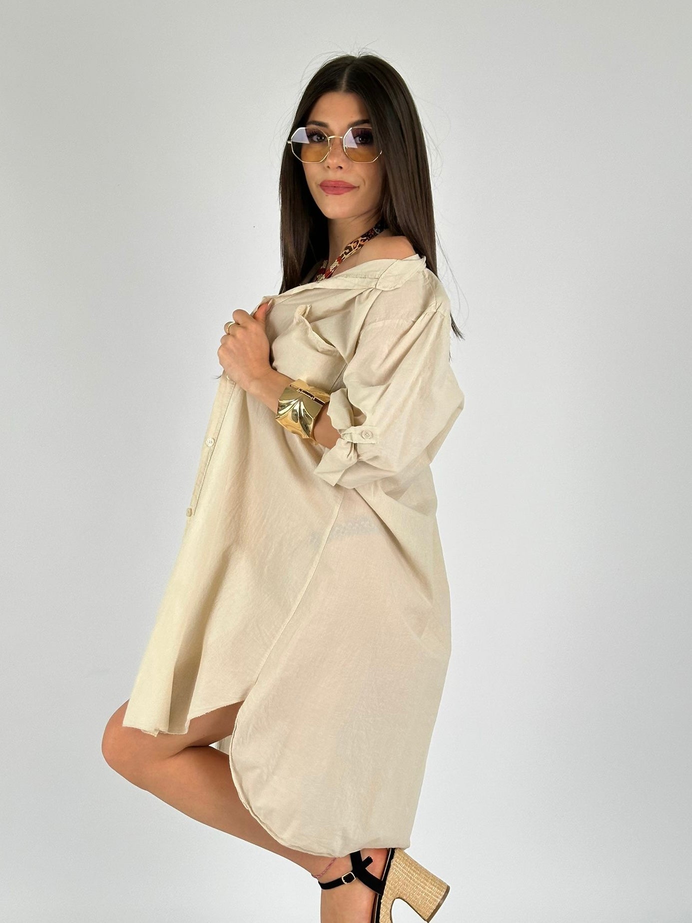 Maxi camicia cotone beige