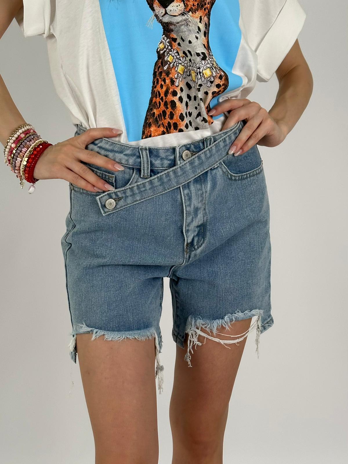 Shorts denim laccetto laterale