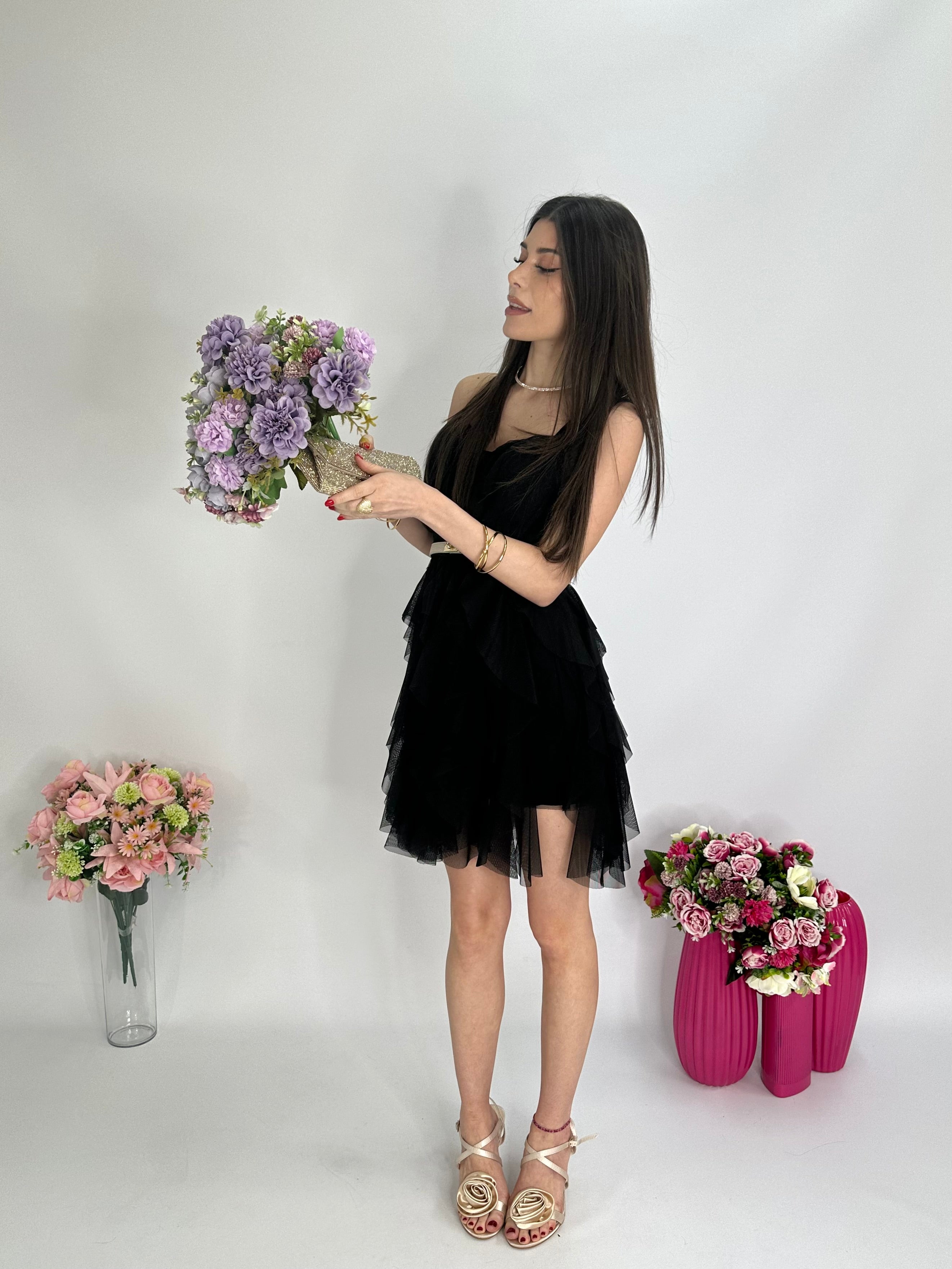 Abito cerimony in tulle nero