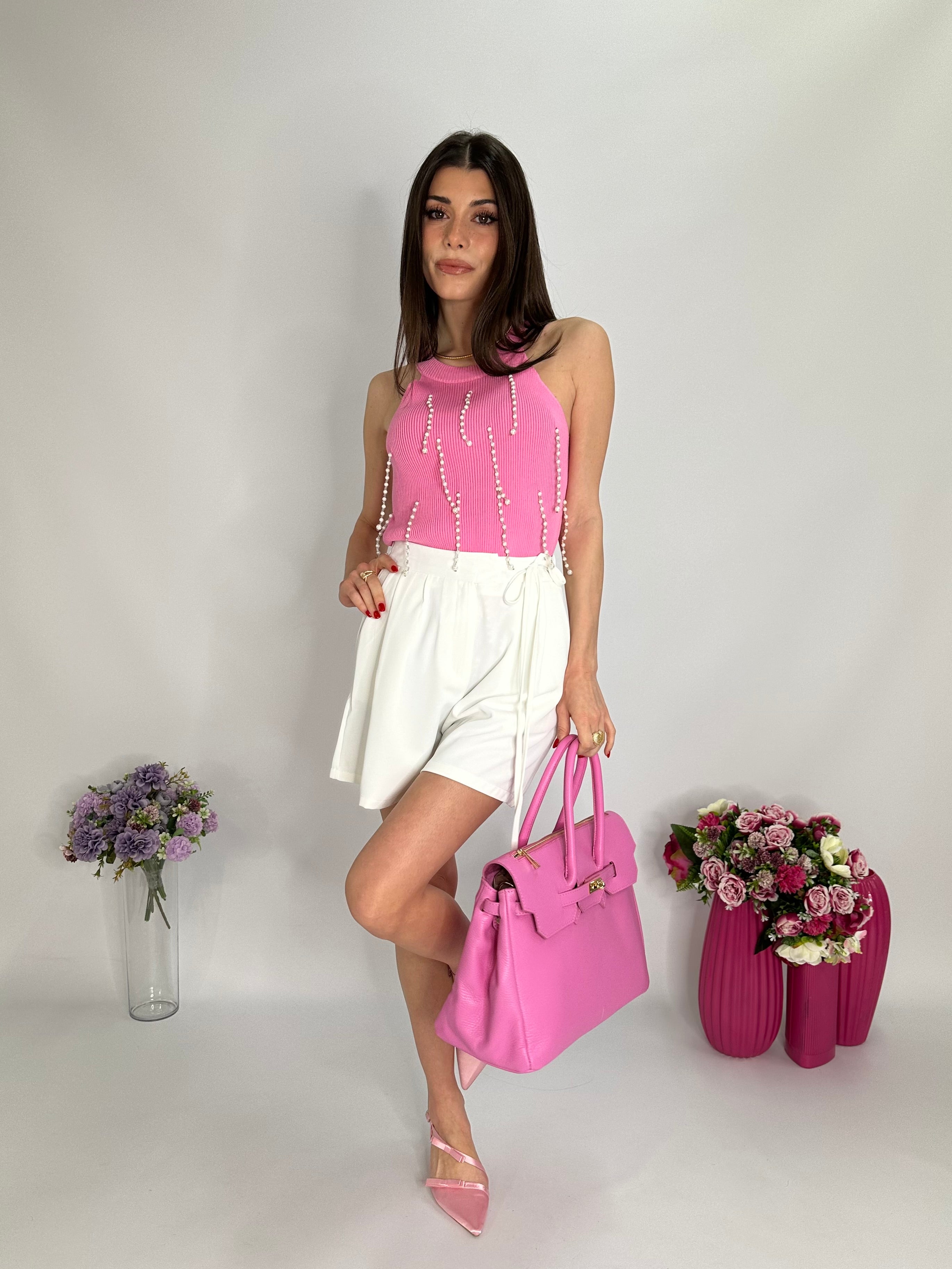 Shorts in lino florence bianco