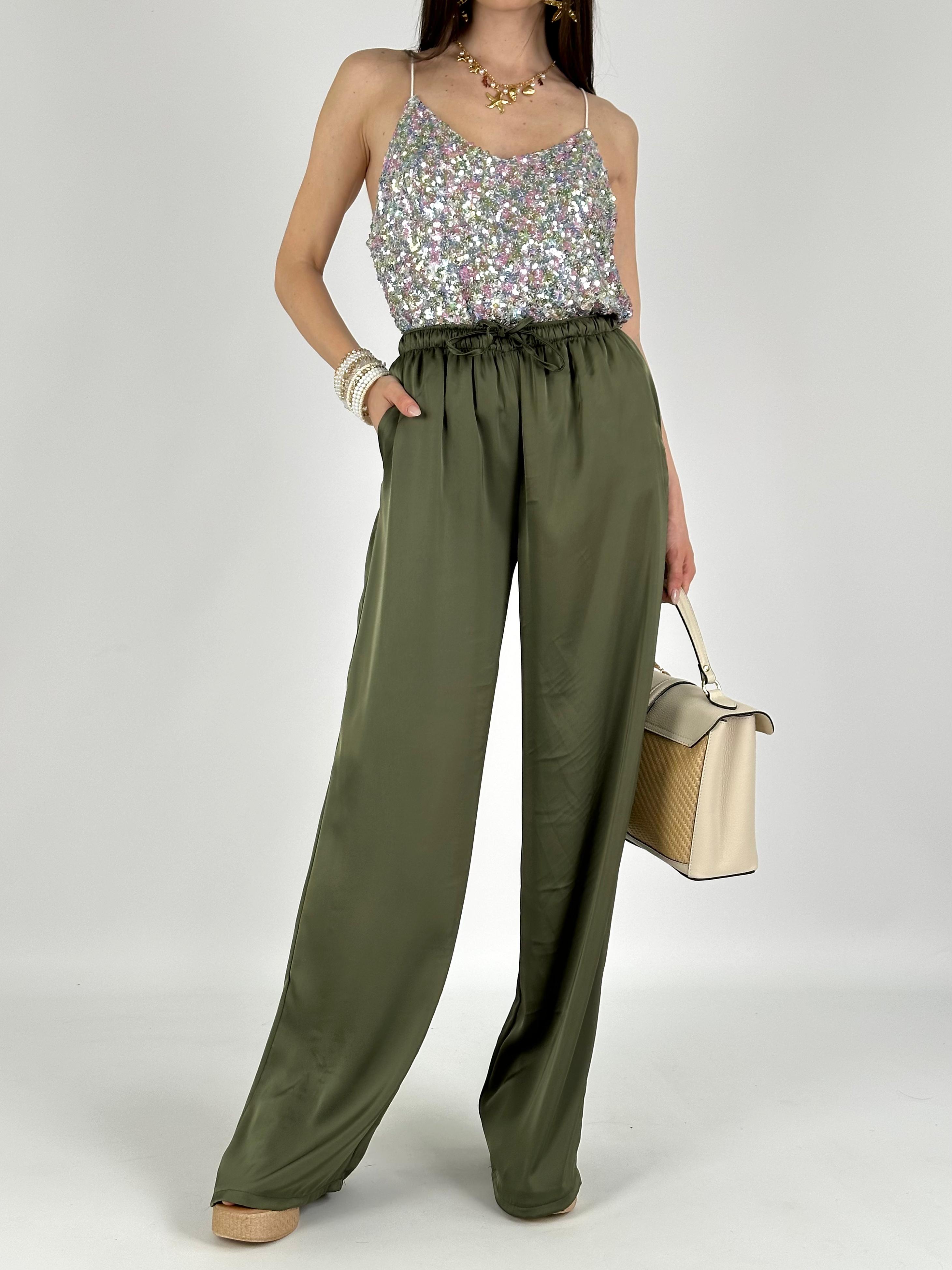 Pantalone raso verde militare
