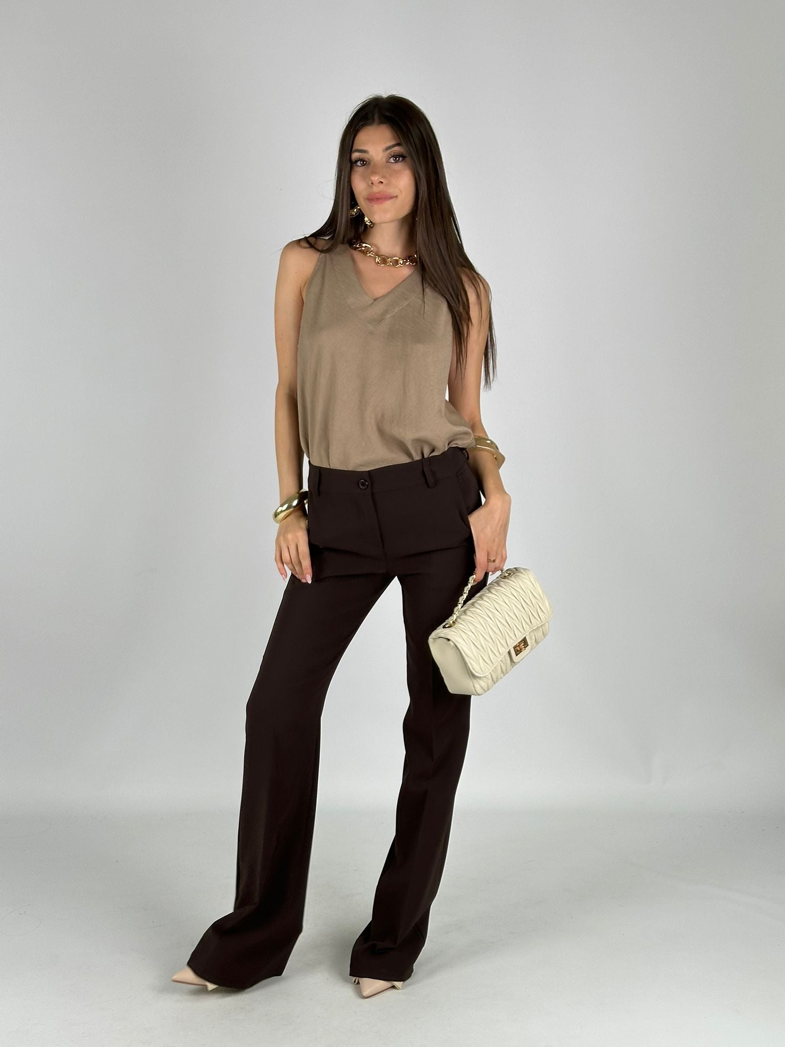 Top fiocco retro beige