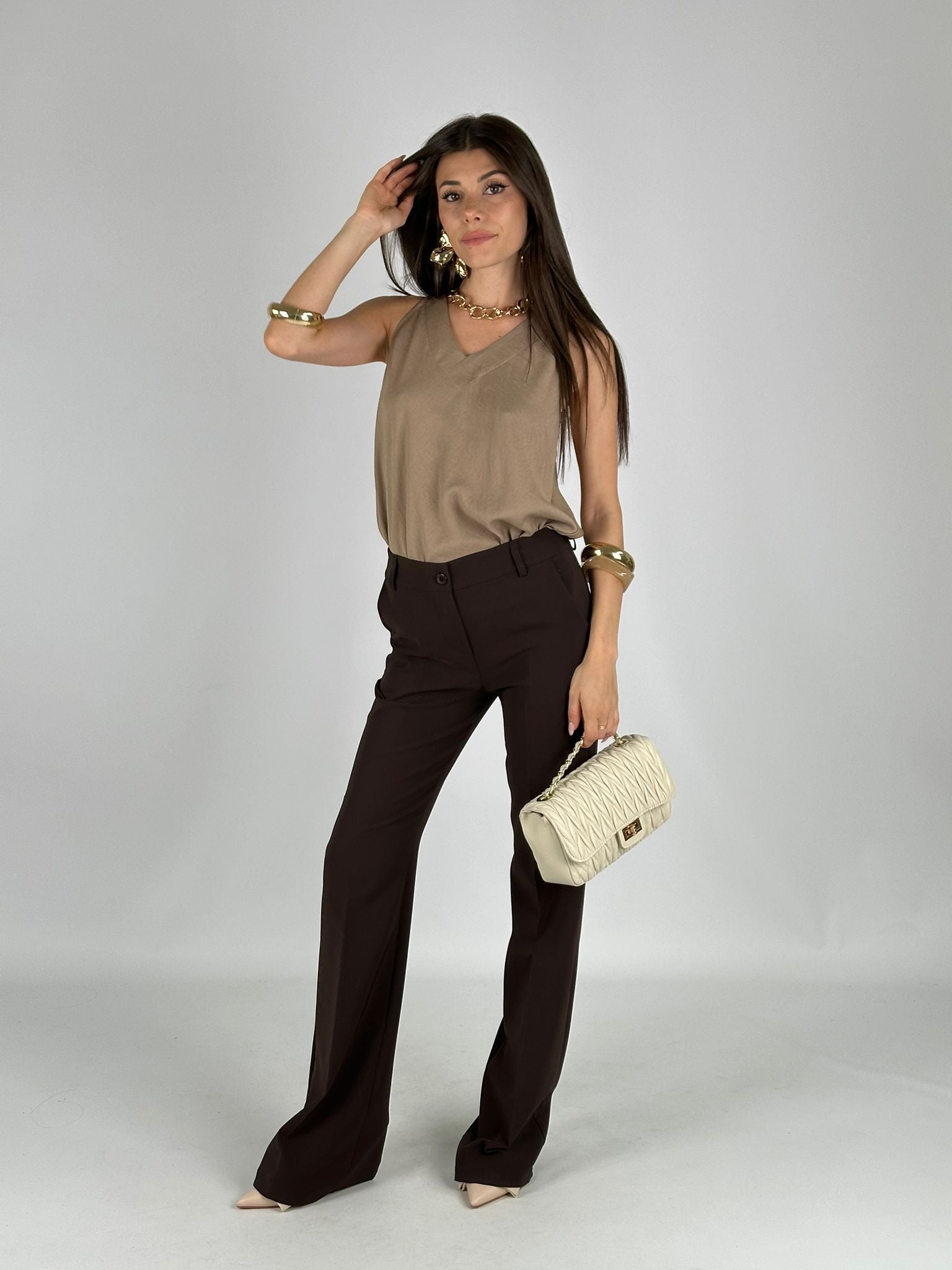 Top fiocco retro beige