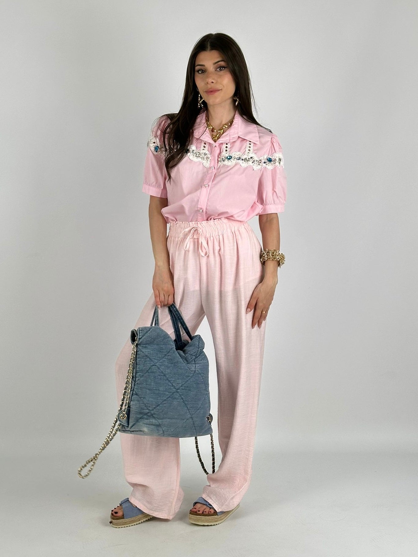 Camicia pietre colorate rosa