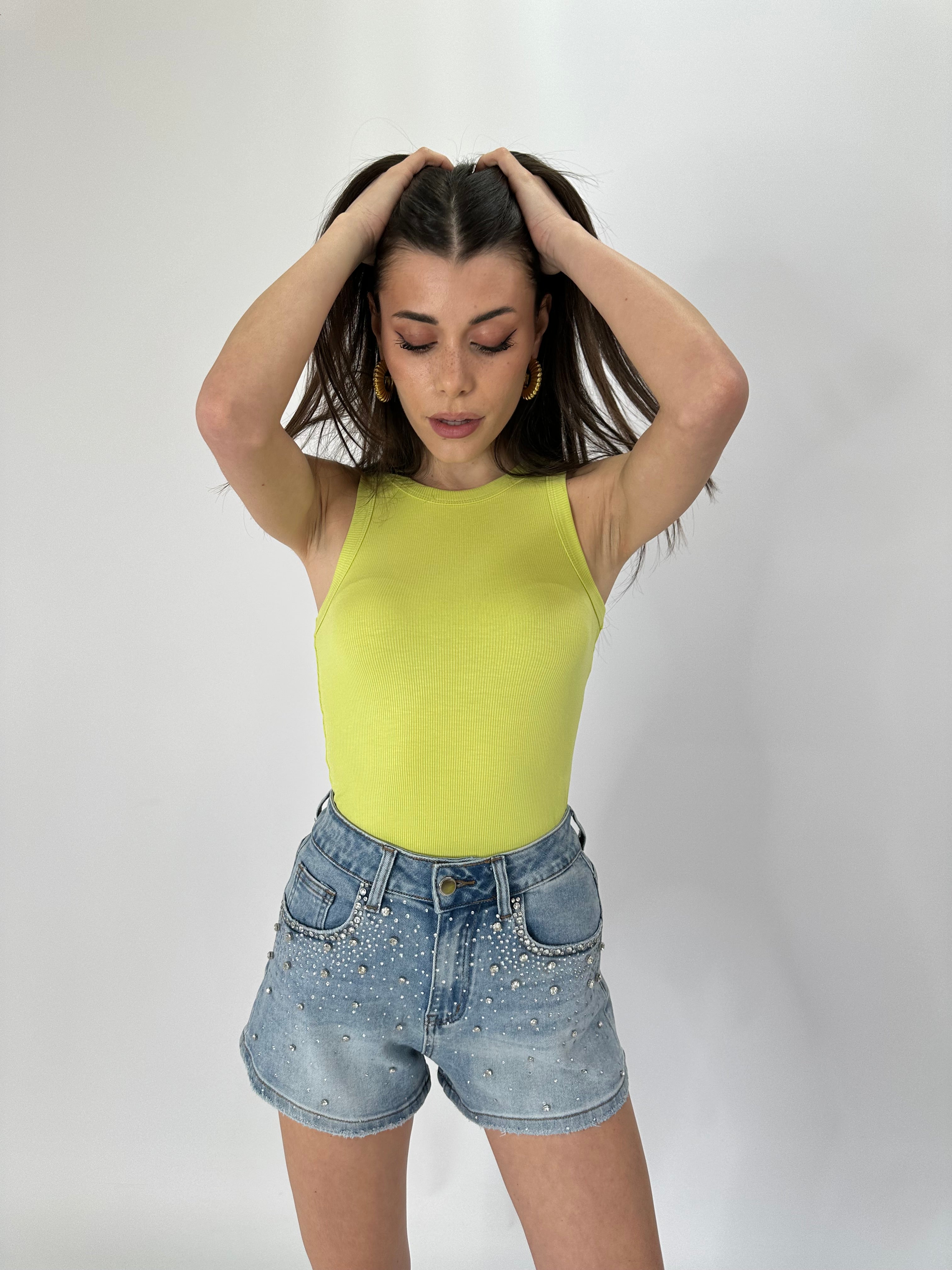 Top a costine cotone marisol verde acido