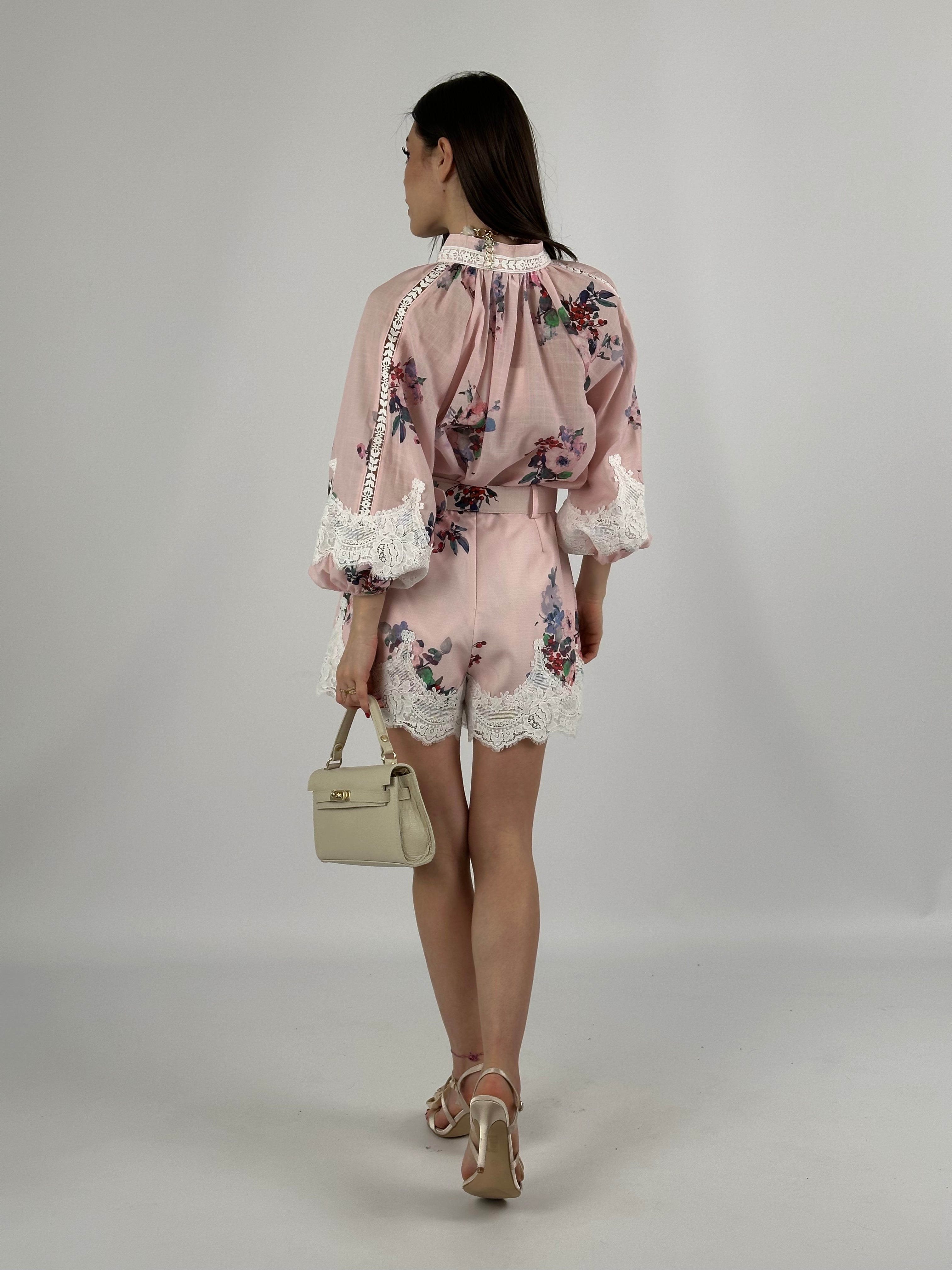 Shorts cotone e pizzo premium rosa