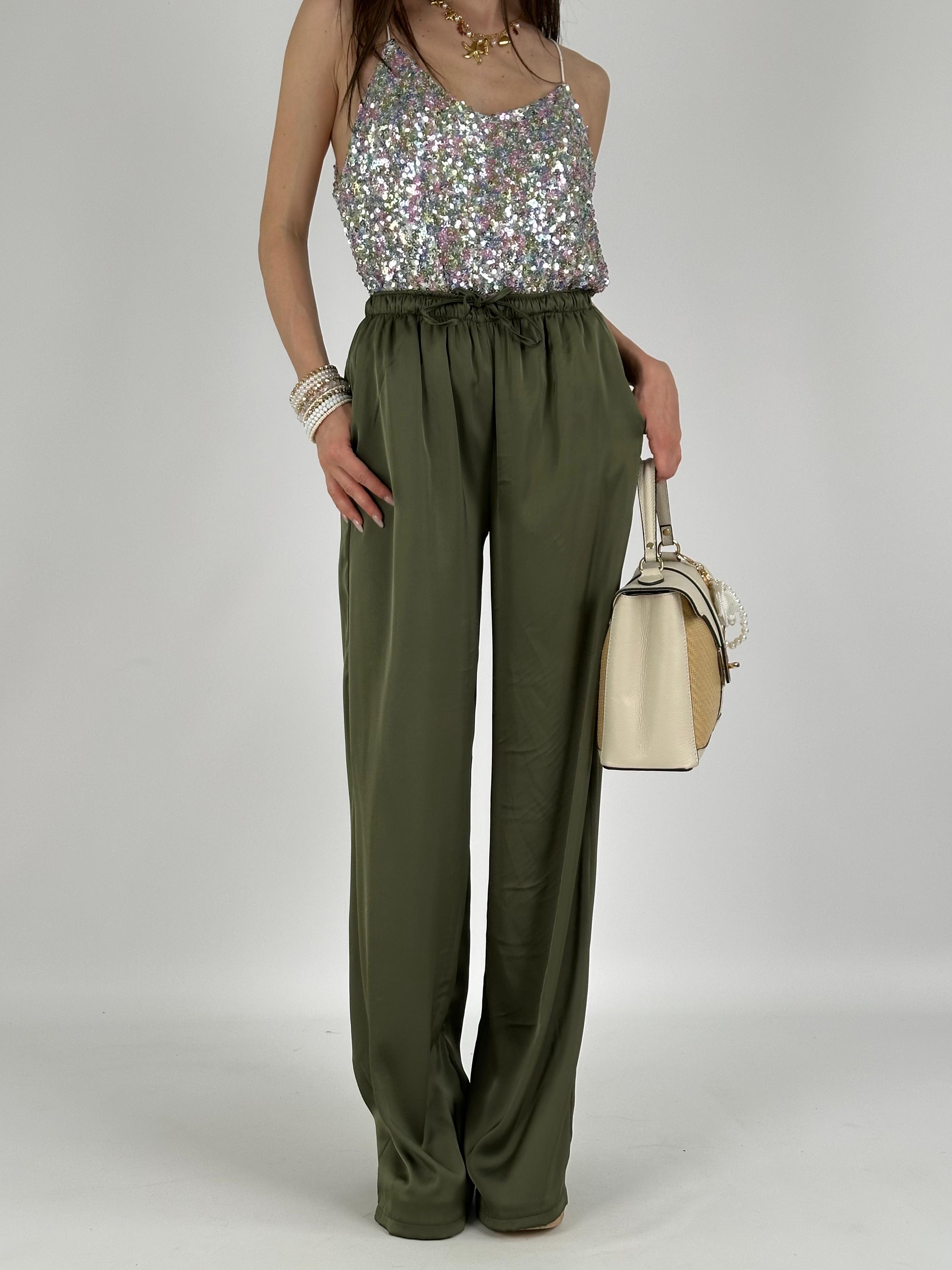 Pantalone raso verde militare