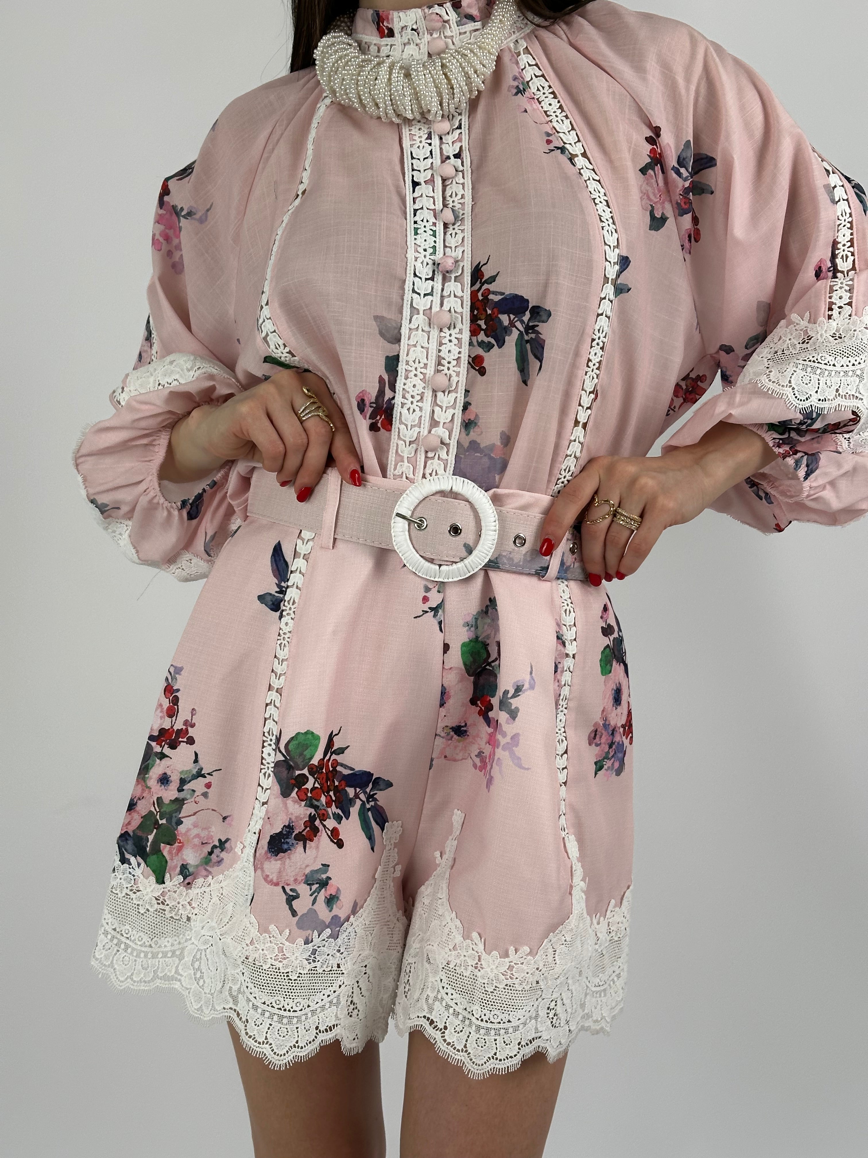 Shorts cotone e pizzo premium rosa