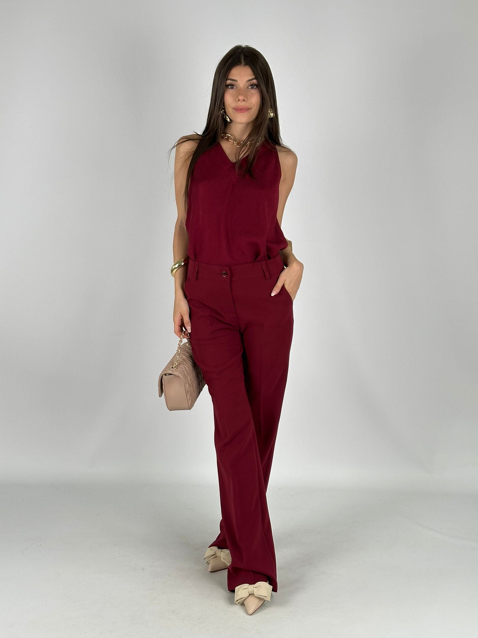 Top fiocco retro bordeaux